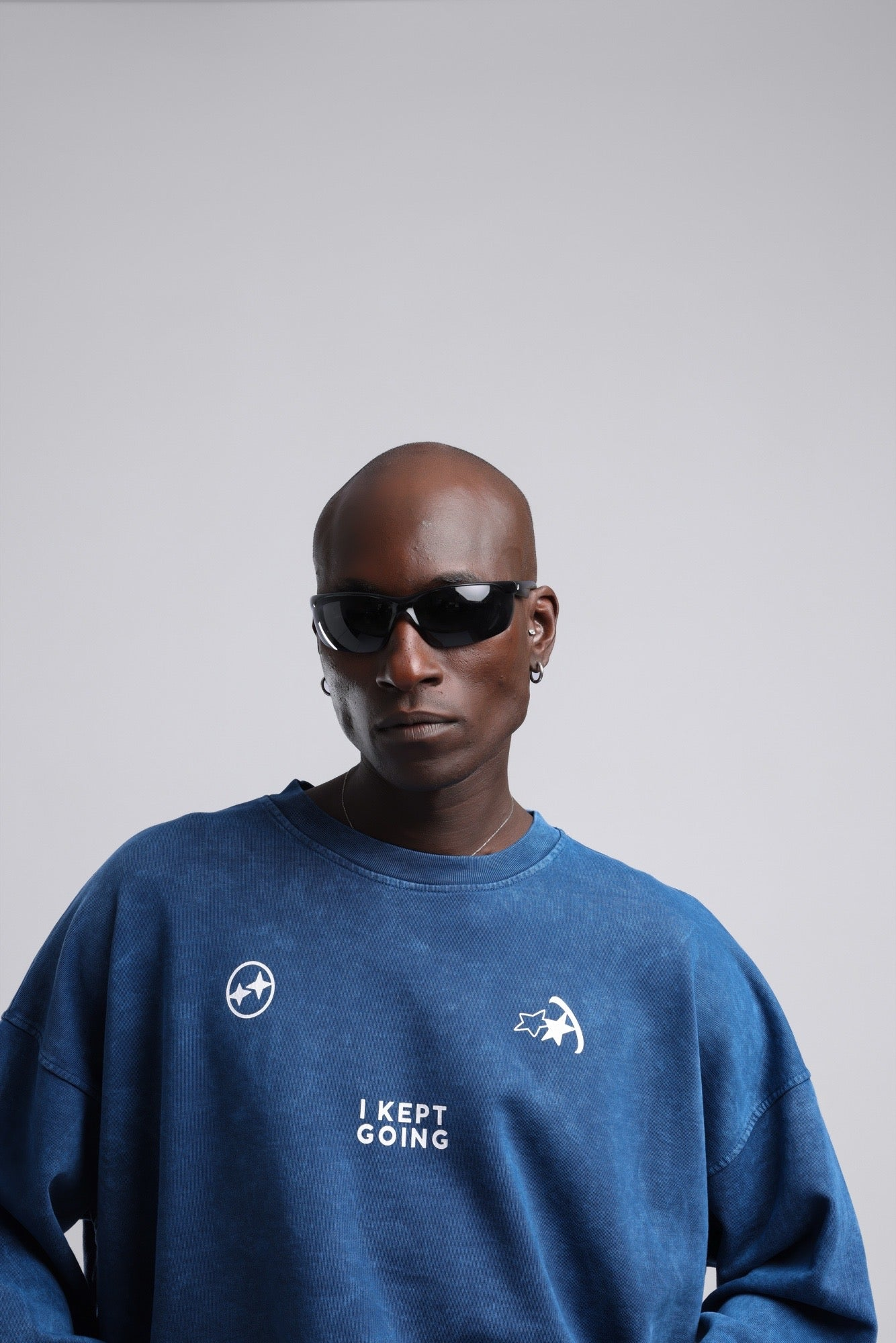 Baskılı Düşük Omuzlu Relaxed Fit Sweatshirt Lacivert