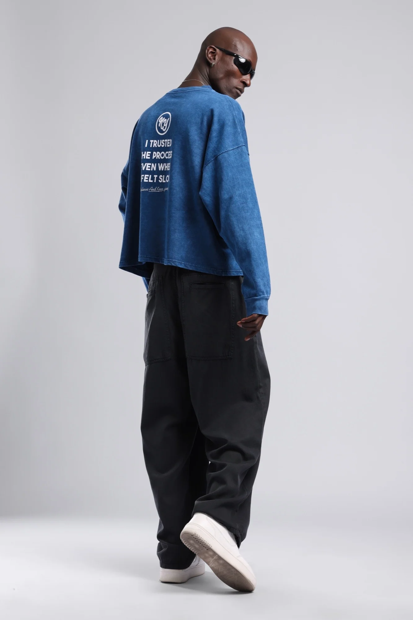 Baskılı Düşük Omuzlu Relaxed Fit Sweatshirt Lacivert