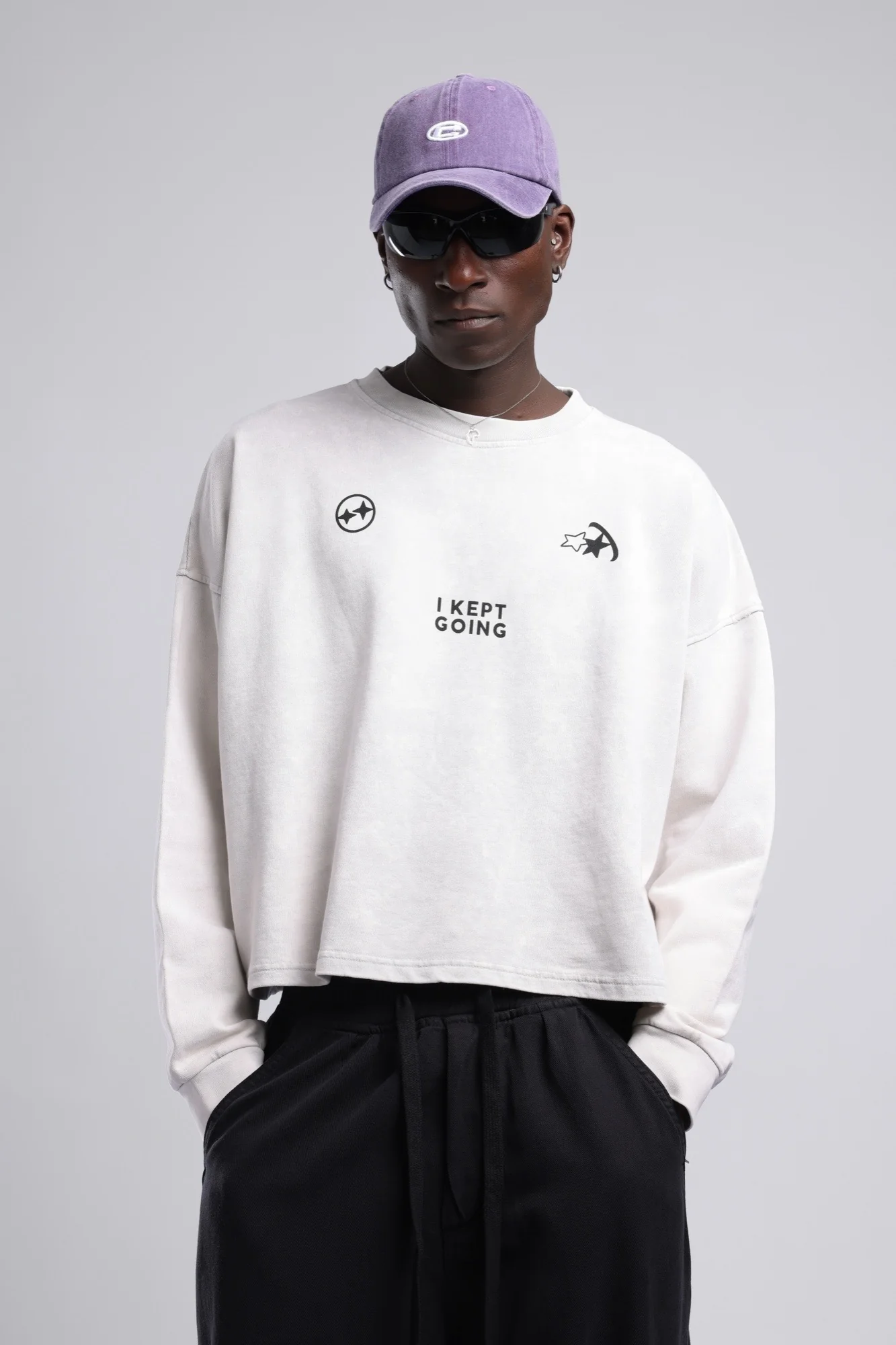 Baskılı Düşük Omuzlu Relaxed Fit Sweatshirt Bej