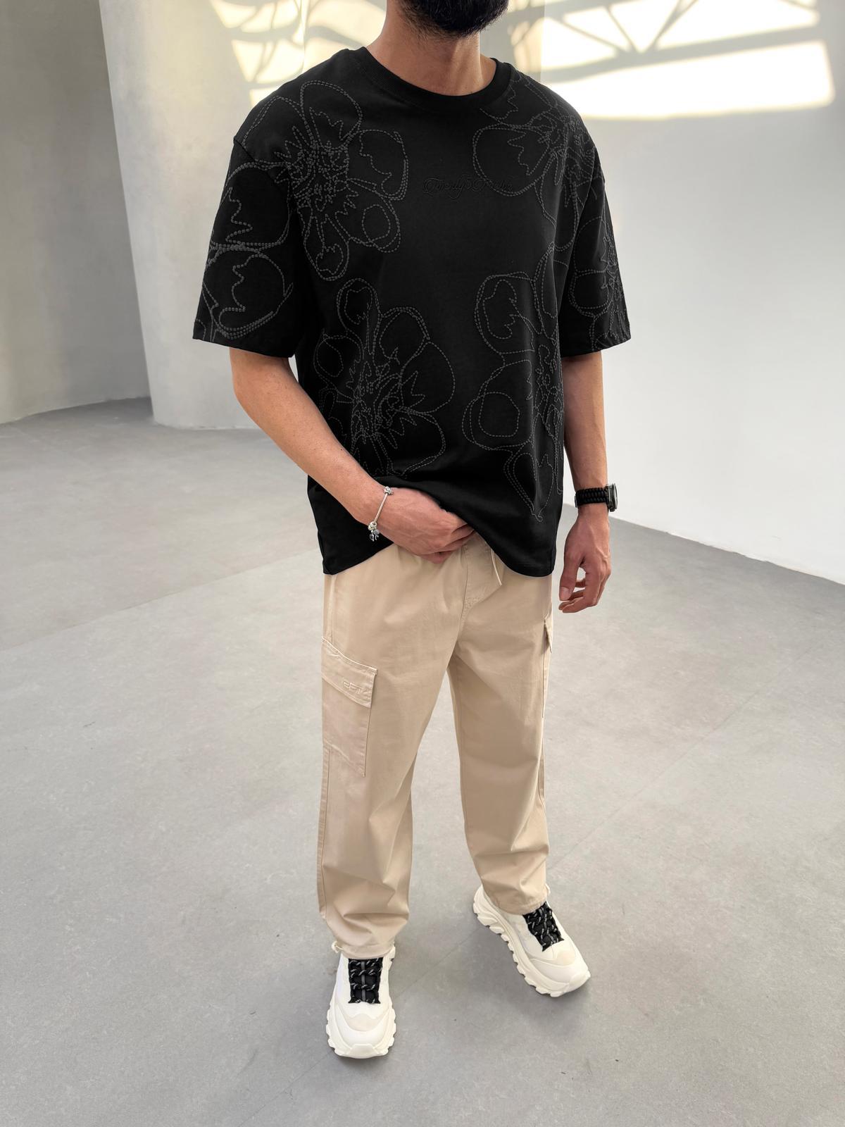 Baskılı Oversize T-Shirt Siyah