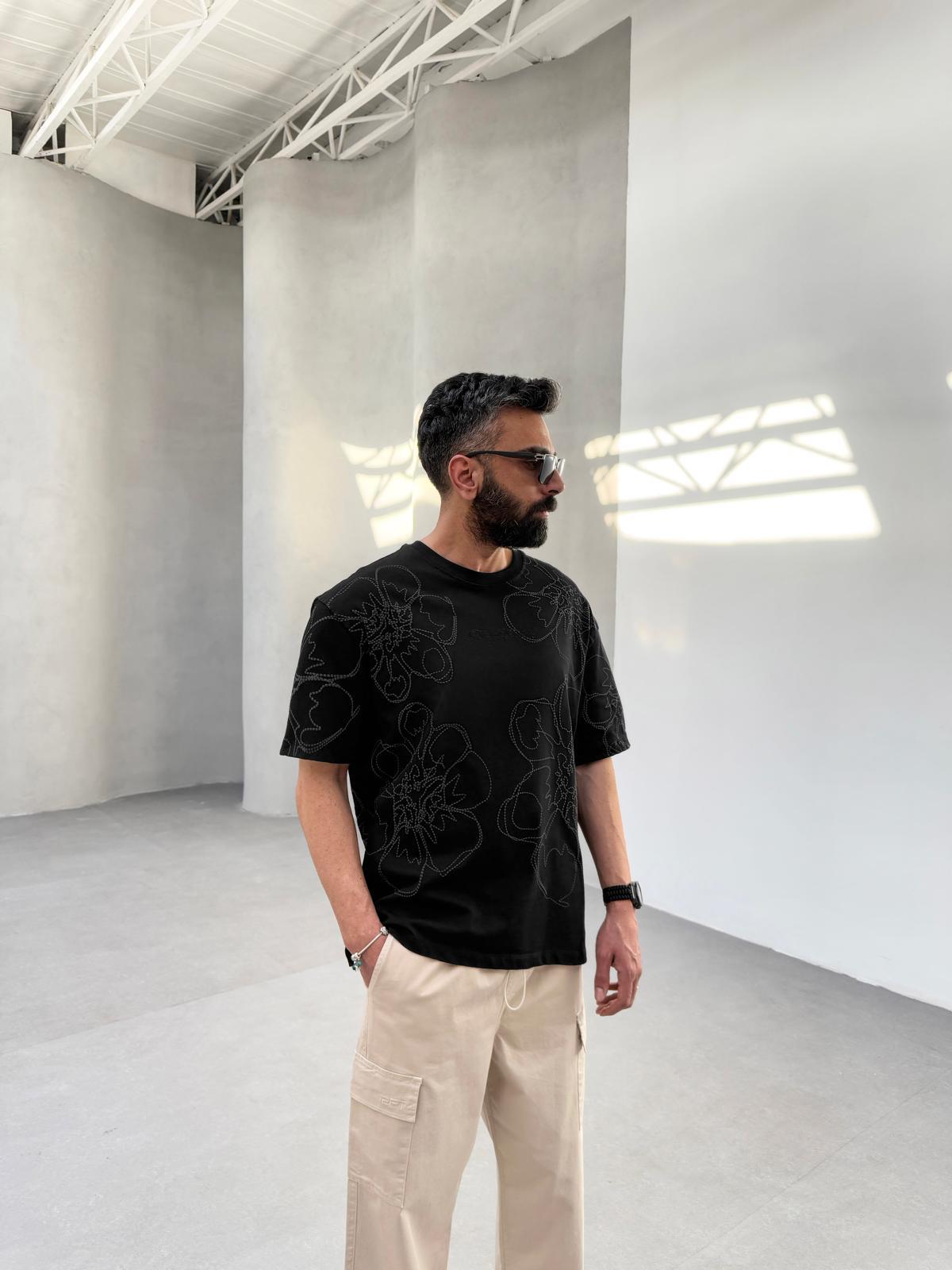 Baskılı Oversize T-Shirt Siyah