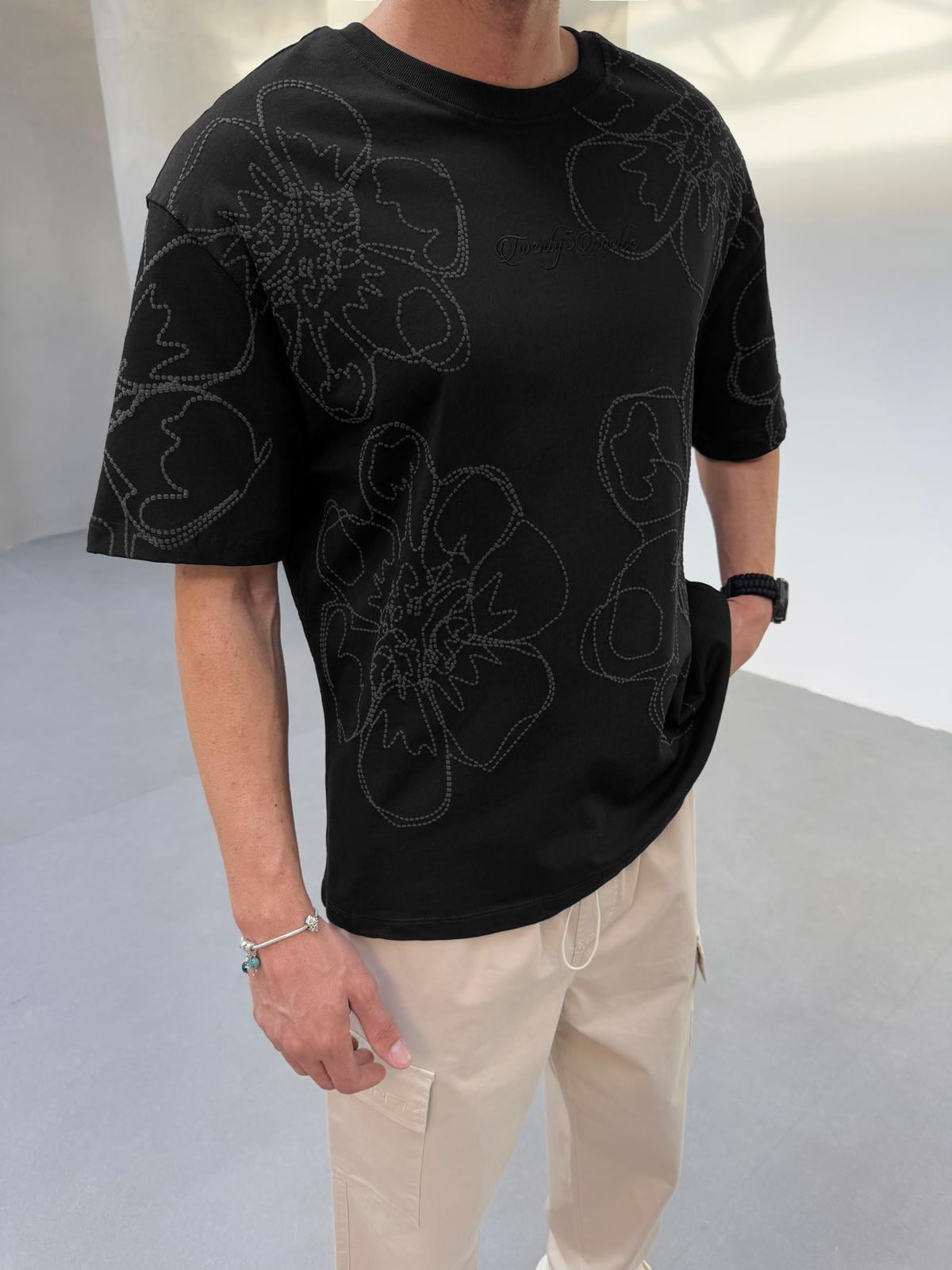 Baskılı Oversize T-Shirt Siyah