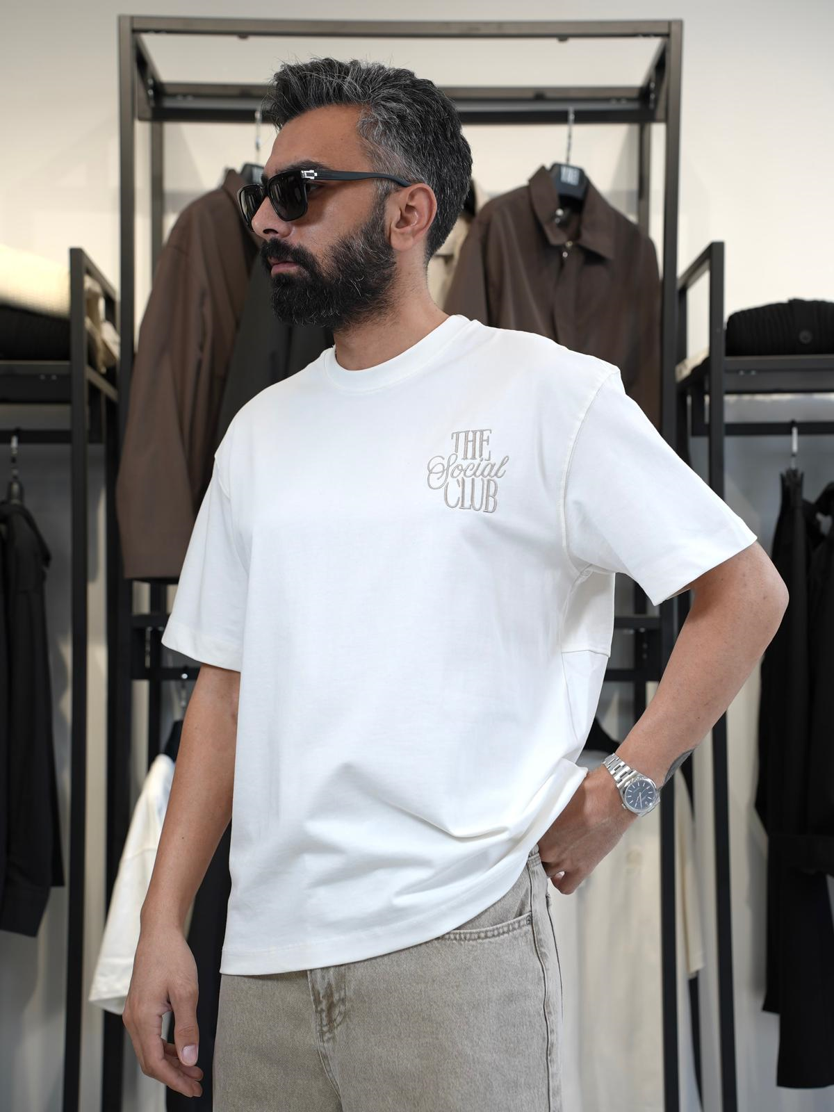 Baskılı Oversize T-Shirt – The Social Club Beyaz