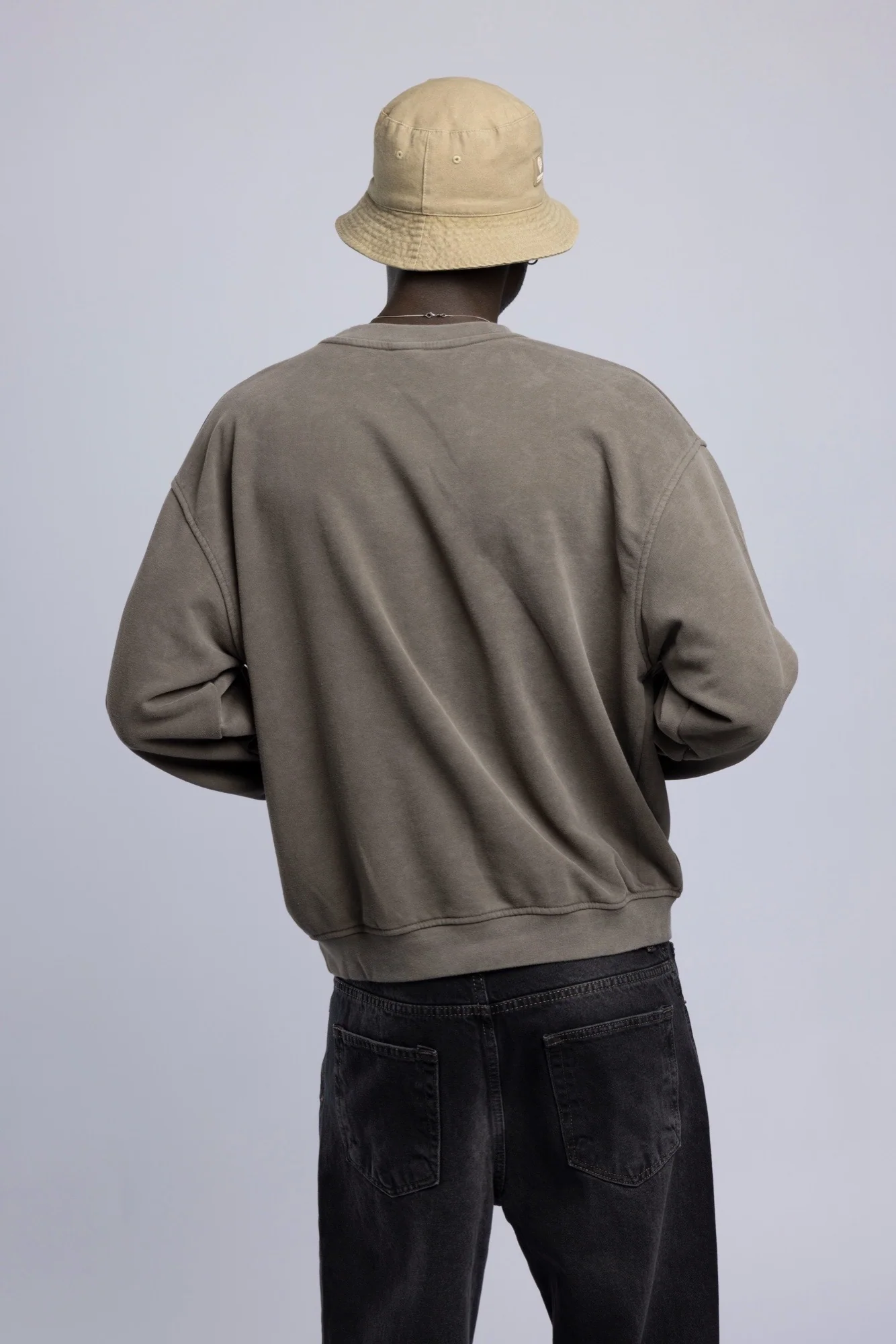 Baskılı Washed Oversize Sweatshirt Haki