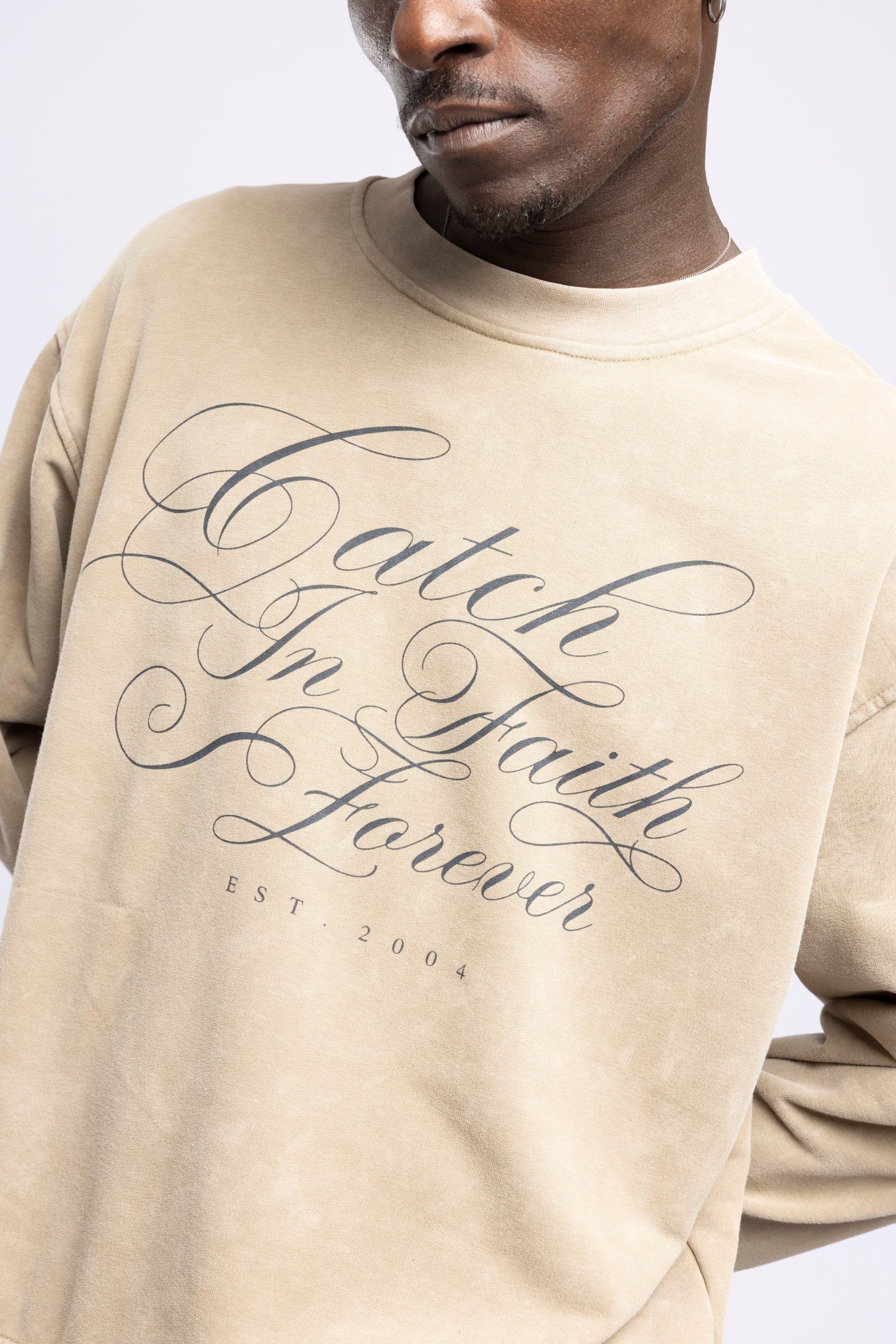 Baskılı Washed Oversize Sweatshirt Kahve