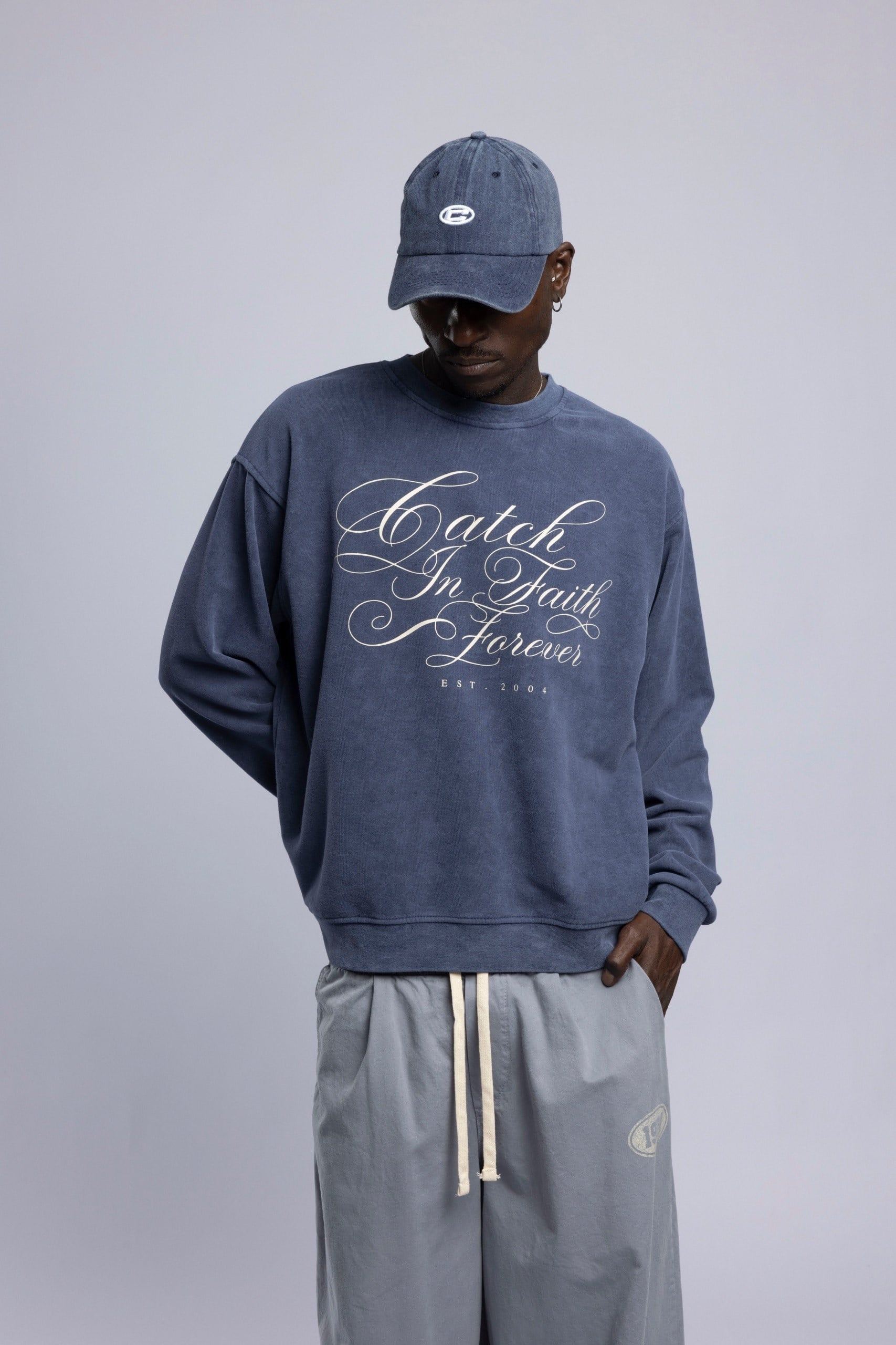 Baskılı Washed Oversize Sweatshirt Lacivert