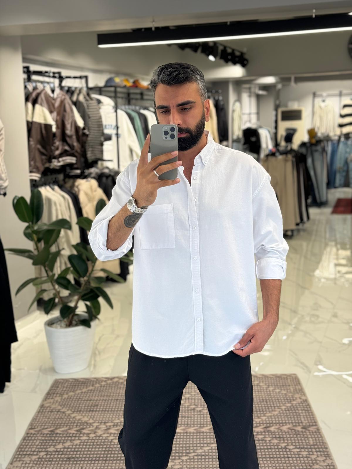 Cep Detay Basic Gömlek Beyaz