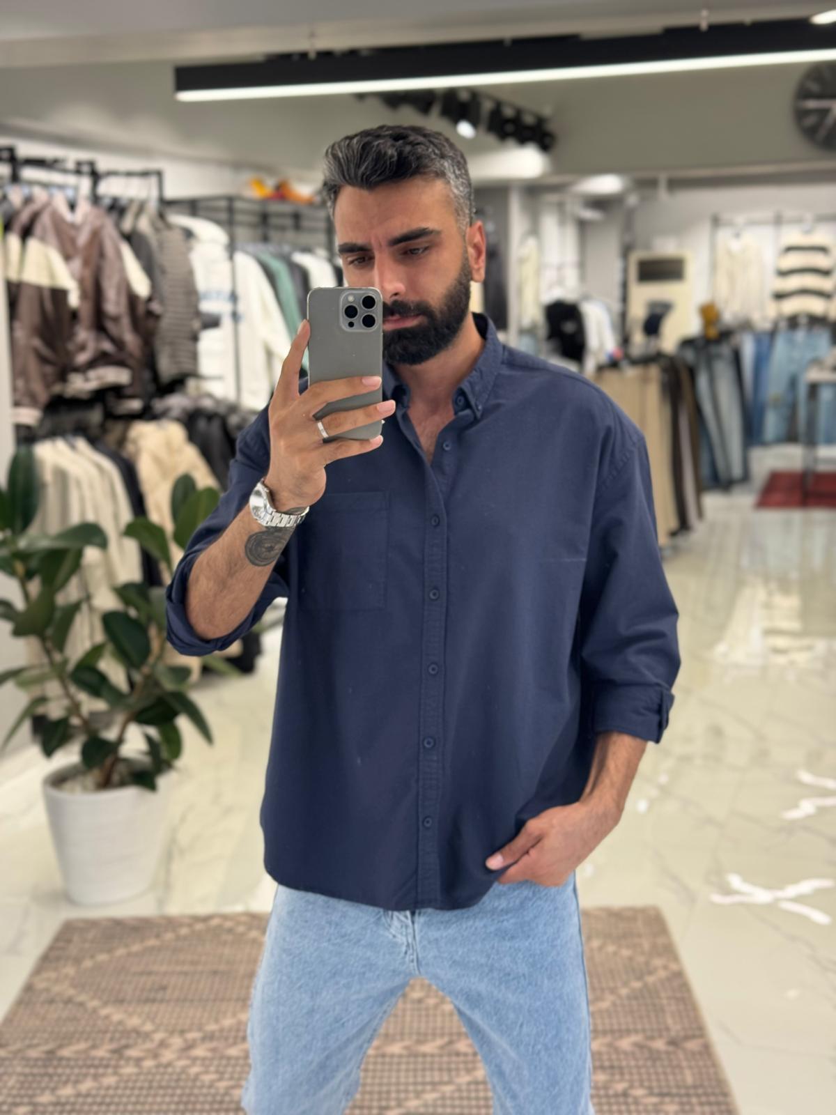 Cep Detay Basic Gömlek Lacivert