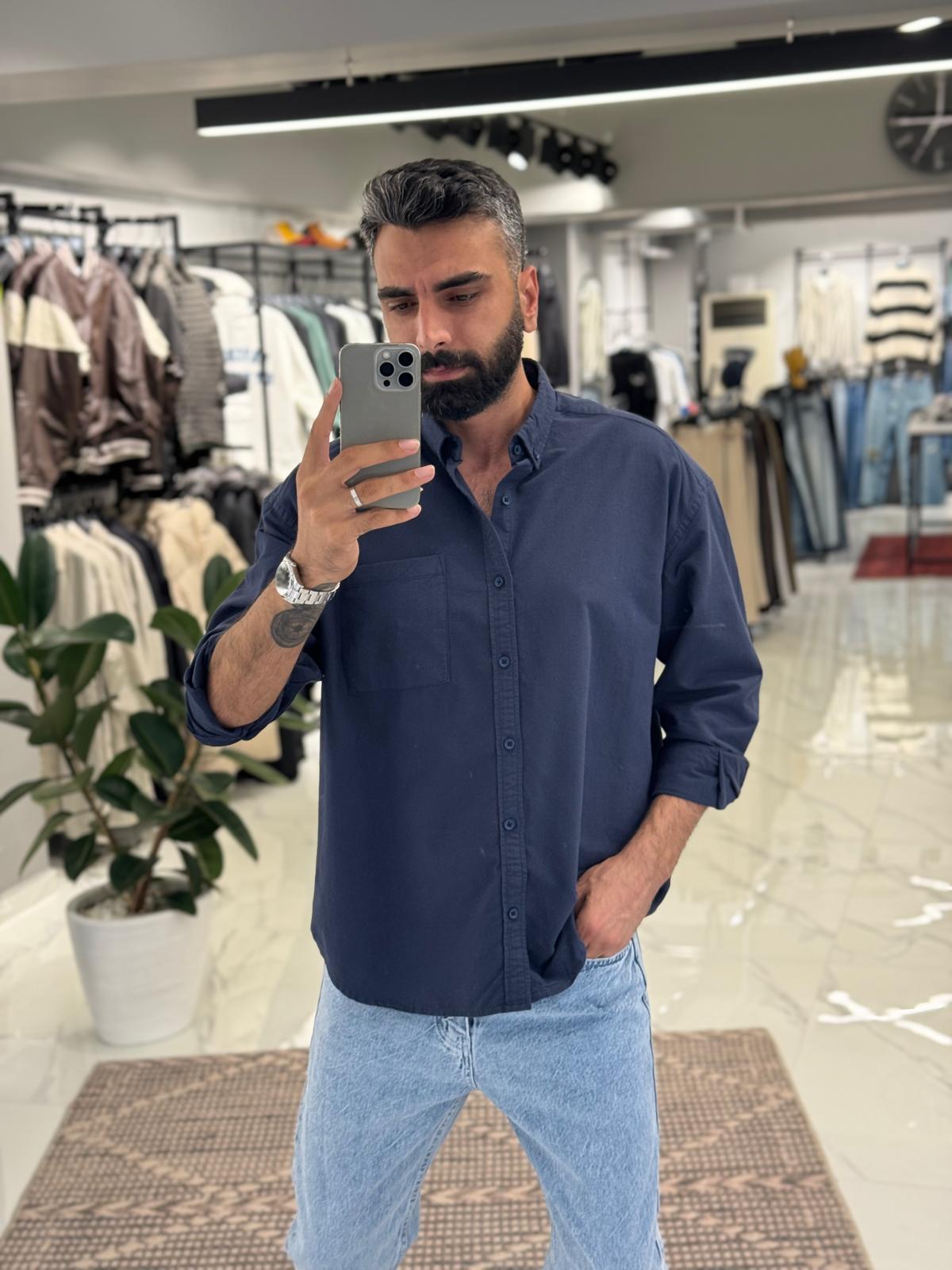 Cep Detay Basic Gömlek Lacivert