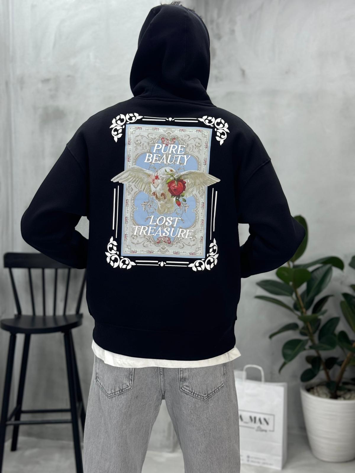 Çerçeve Baskılı Sweatshirt Siyah