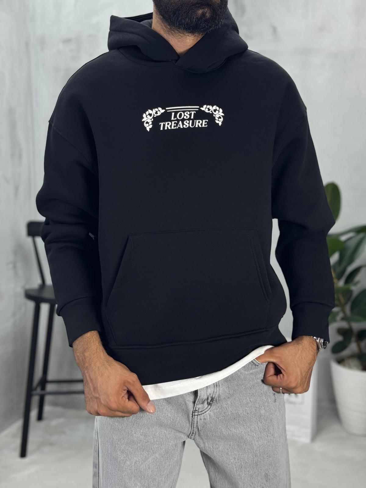 Çerçeve Baskılı Sweatshirt Siyah