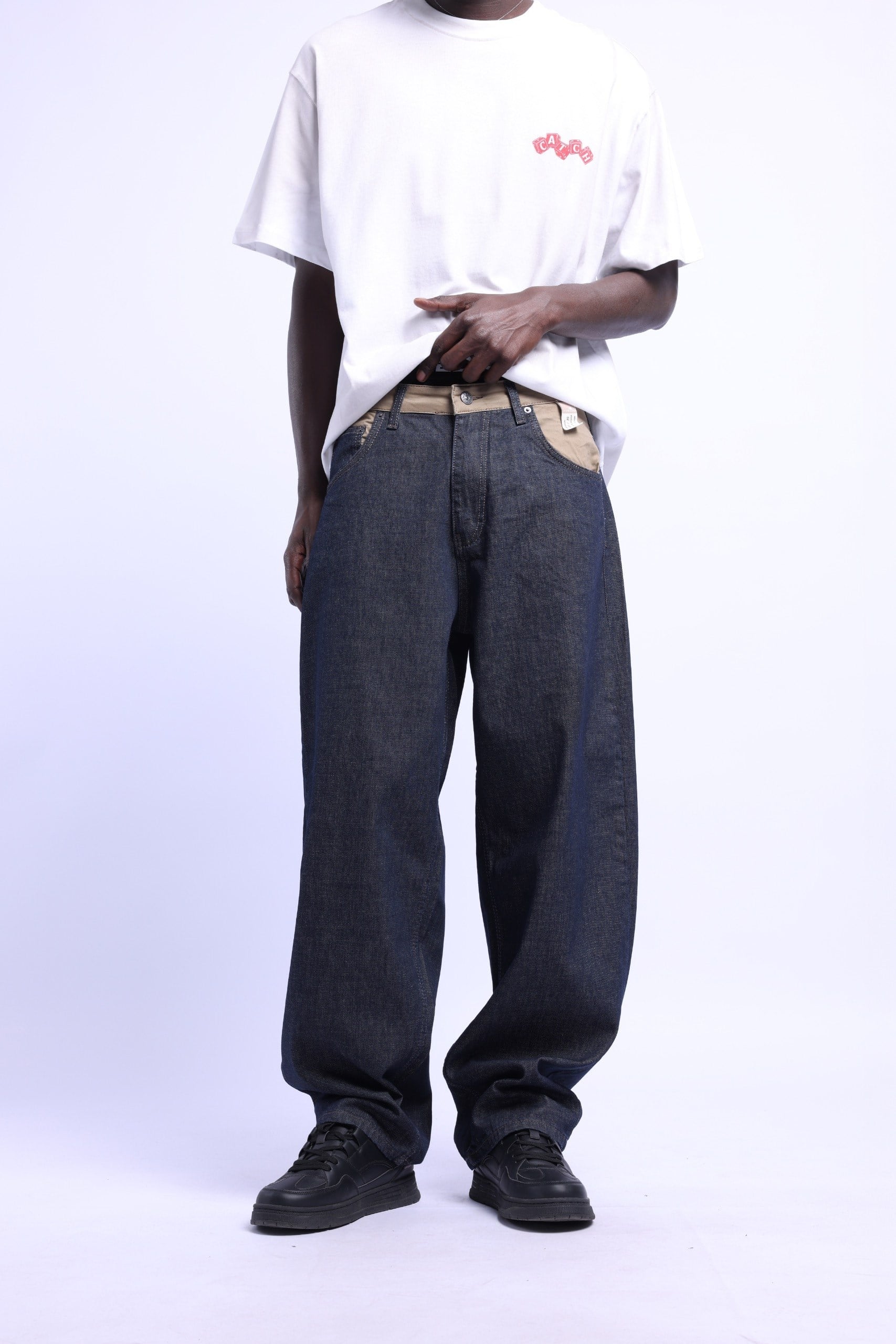 Çift Renk Bloklu Super Baggy Jean