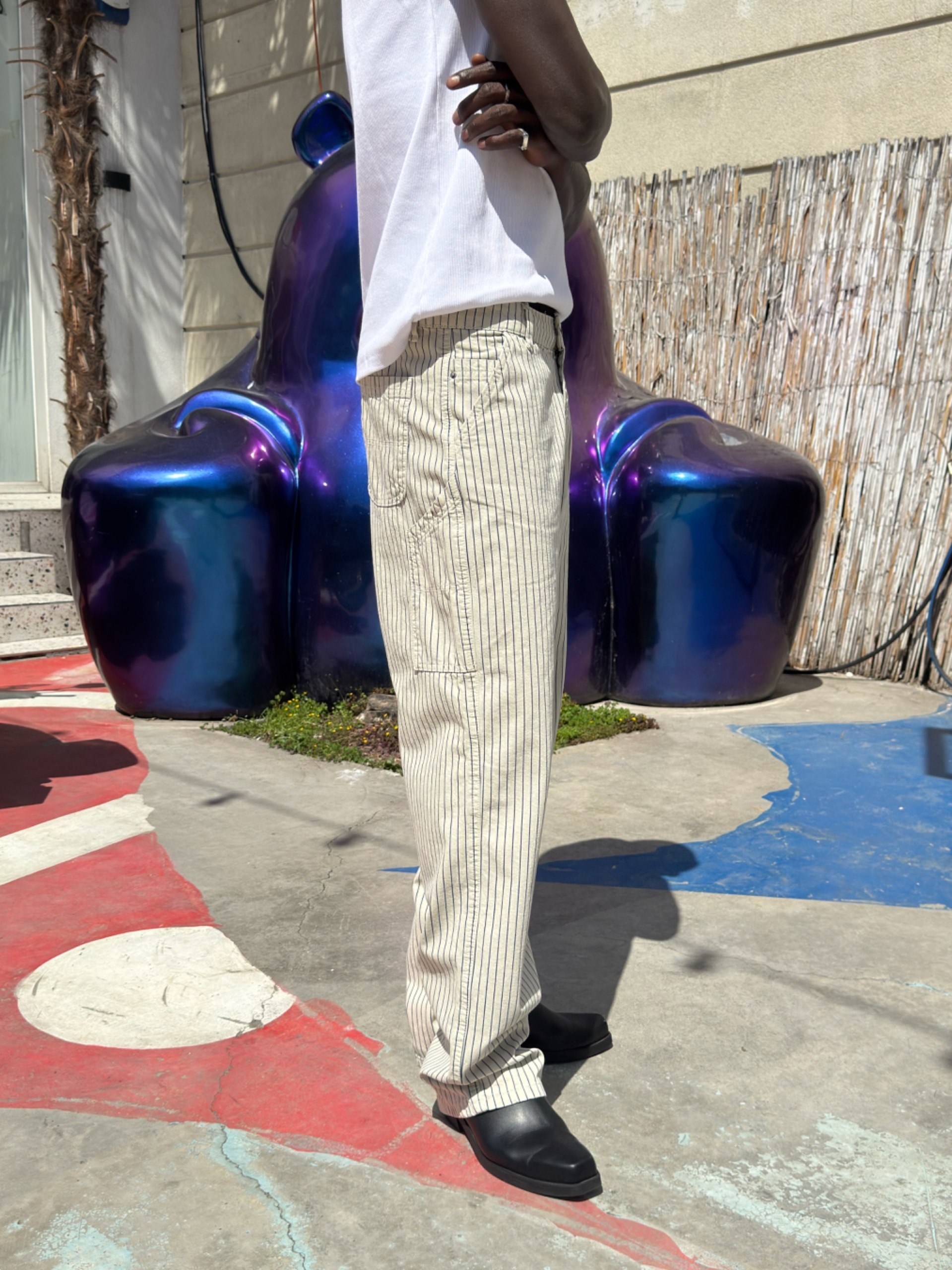 Çizgi Detaylı Baggy Pantolon Bej