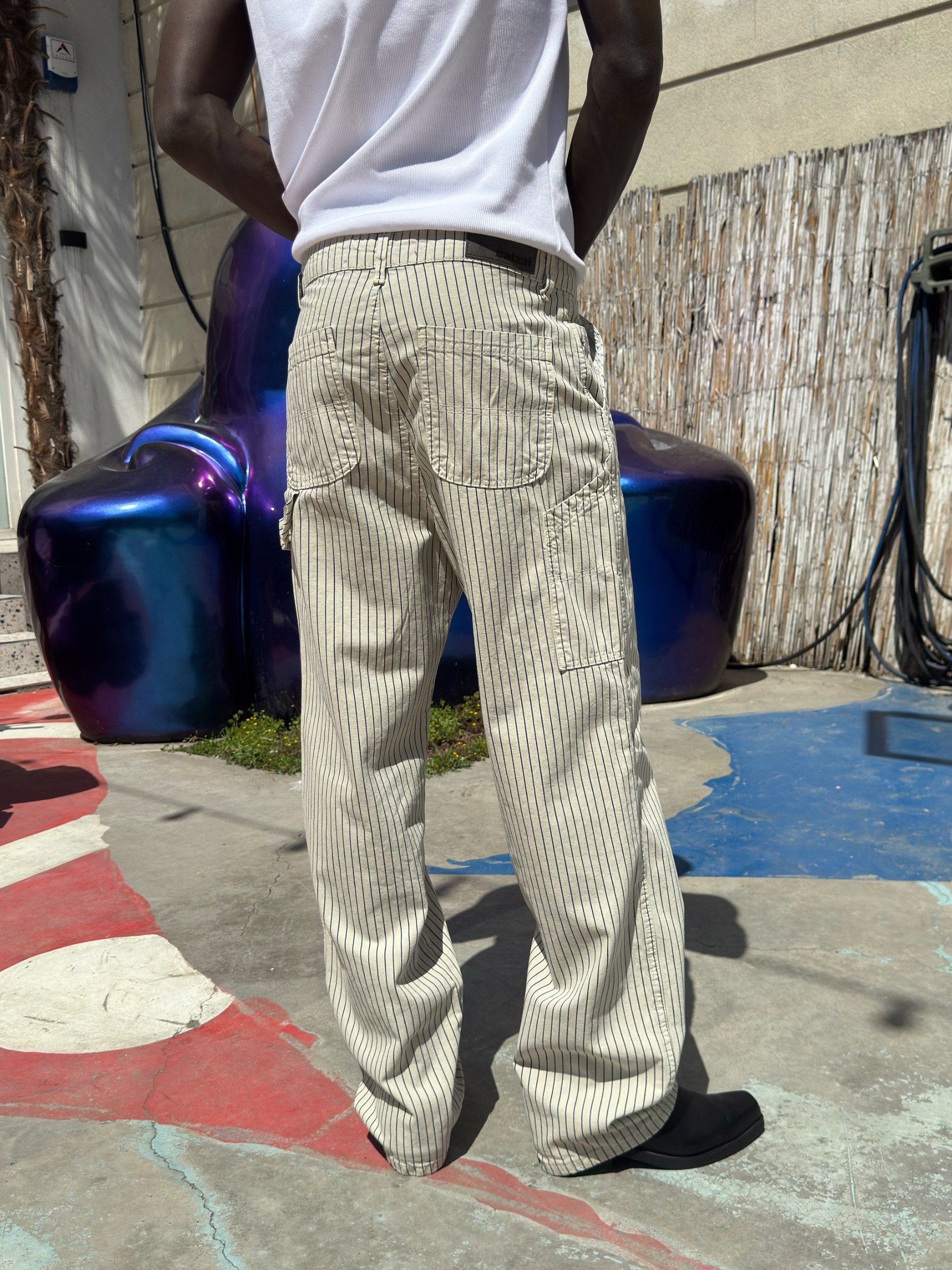 Çizgi Detaylı Baggy Pantolon Bej