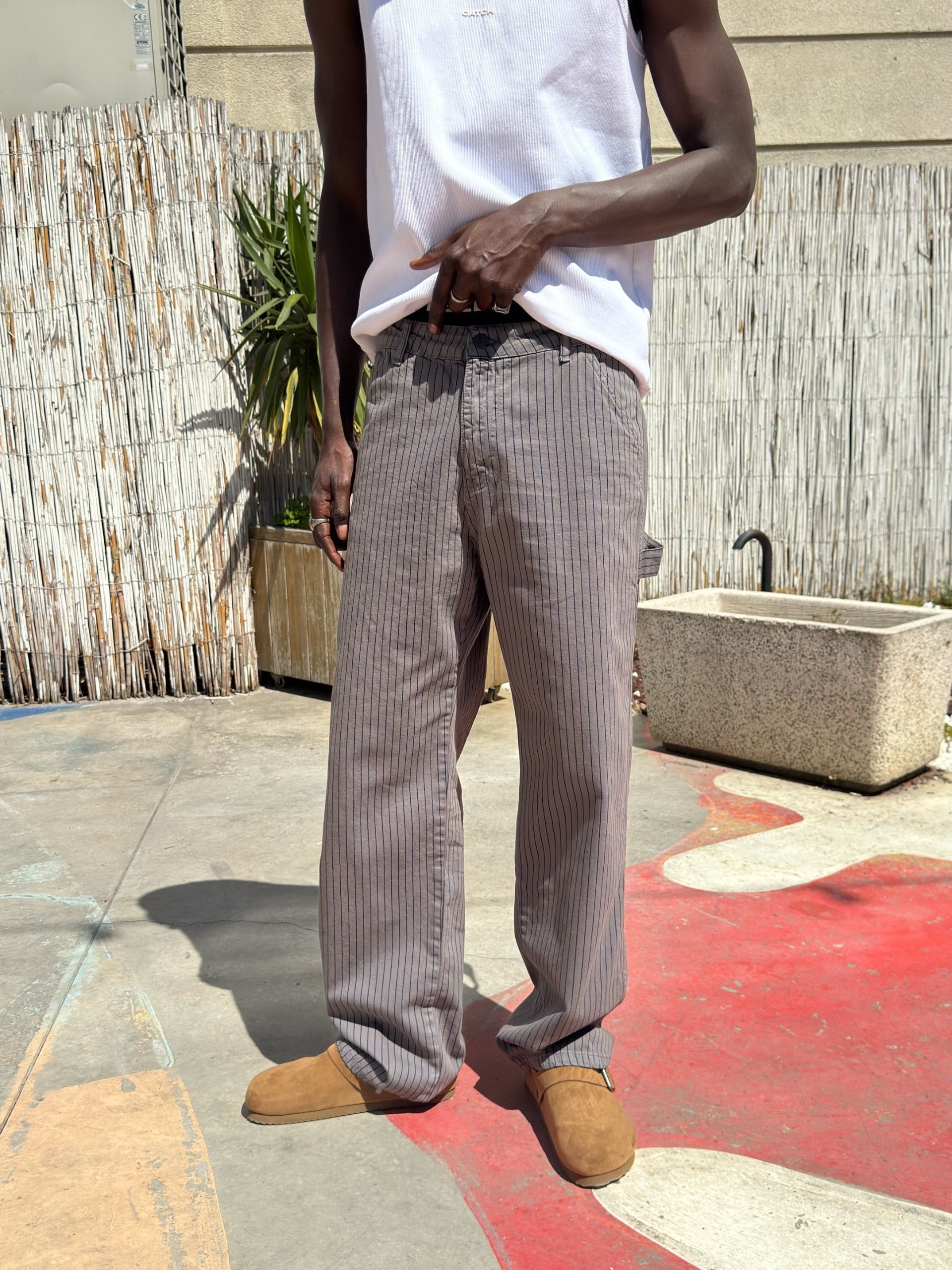 Çizgi Detaylı Baggy Pantolon Gri