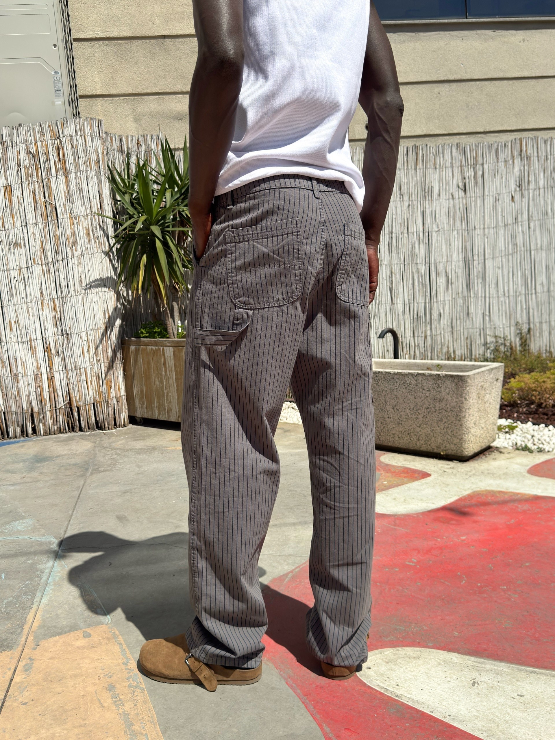 Çizgi Detaylı Baggy Pantolon Gri