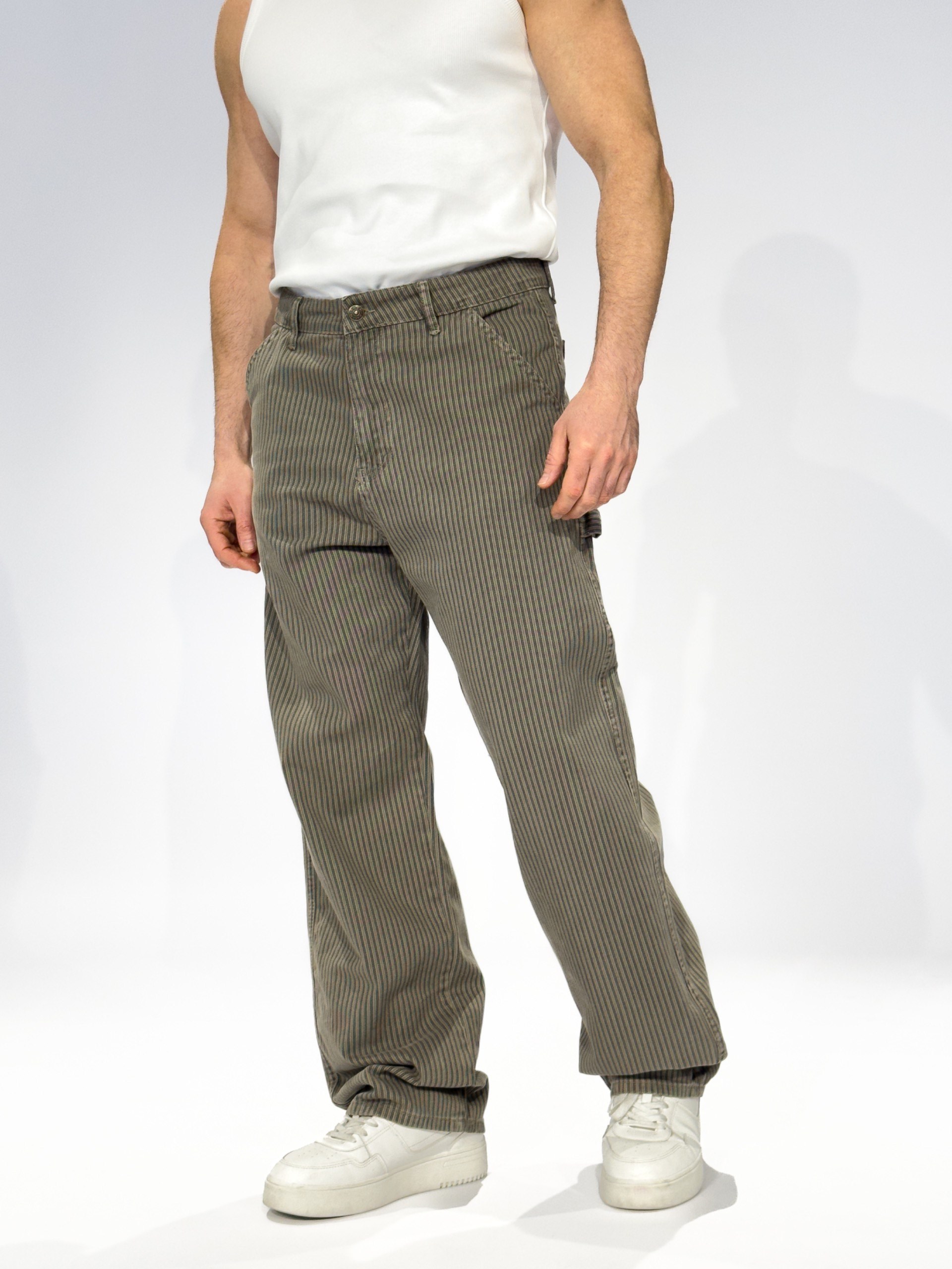 Çizgi Detaylı Baggy Pantolon Yeşil