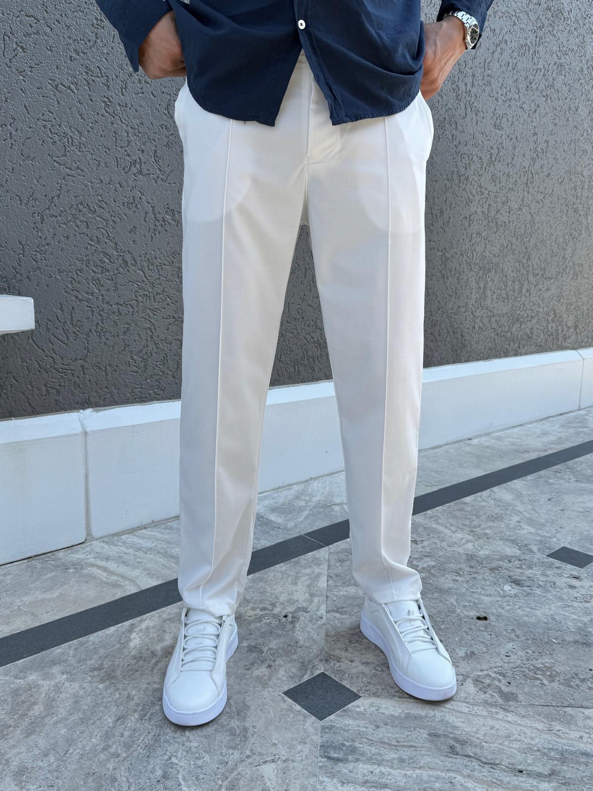 Çizgi Detaylı Basic Jogger Pantolon Beyaz