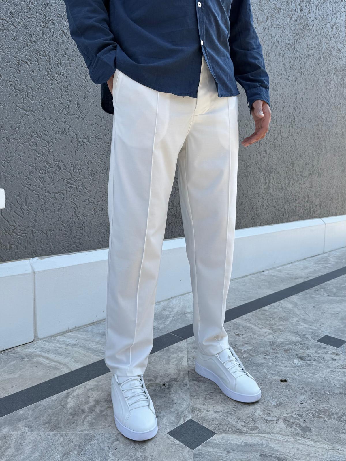 Çizgi Detaylı Basic Jogger Pantolon Beyaz