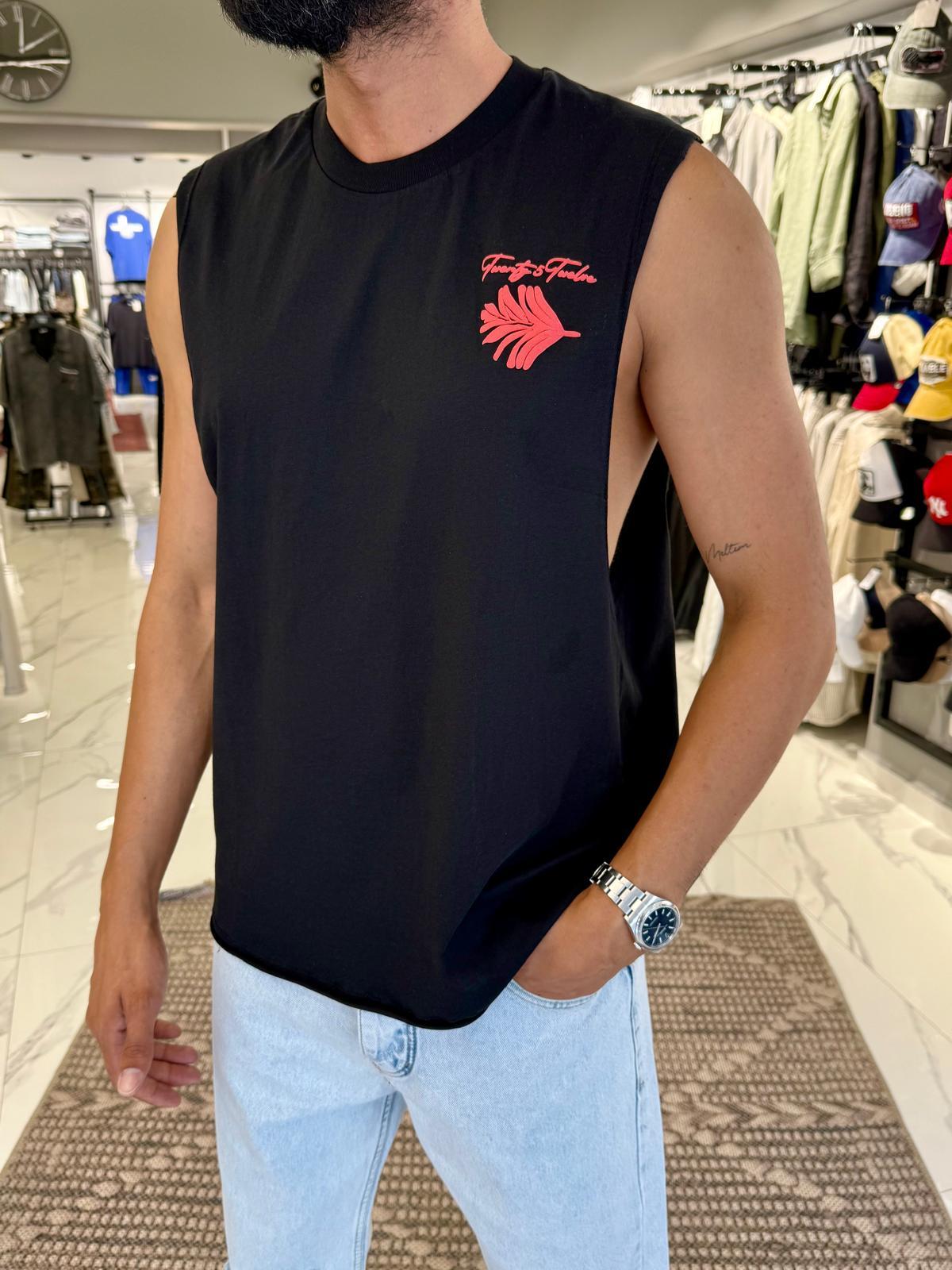 Desenli Kolsuz Oversize Tişört Siyah