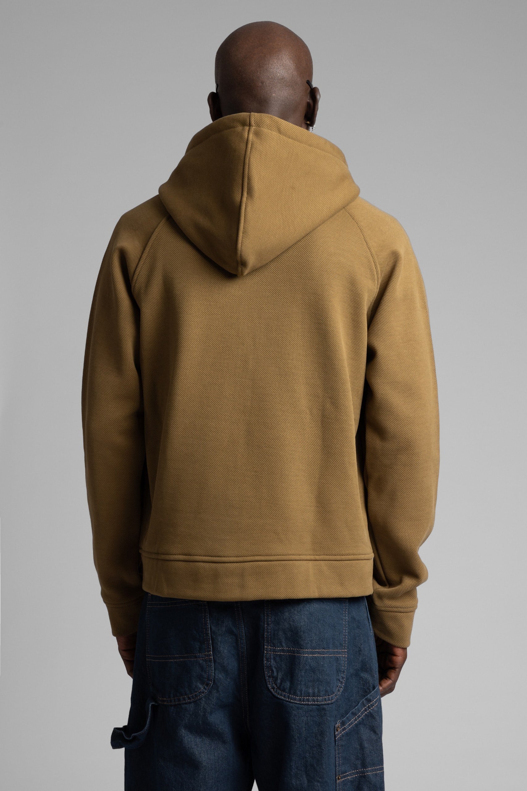 Diyagonal Dokulu Fermuarlı Kapüşonlu Sweatshirt Haki