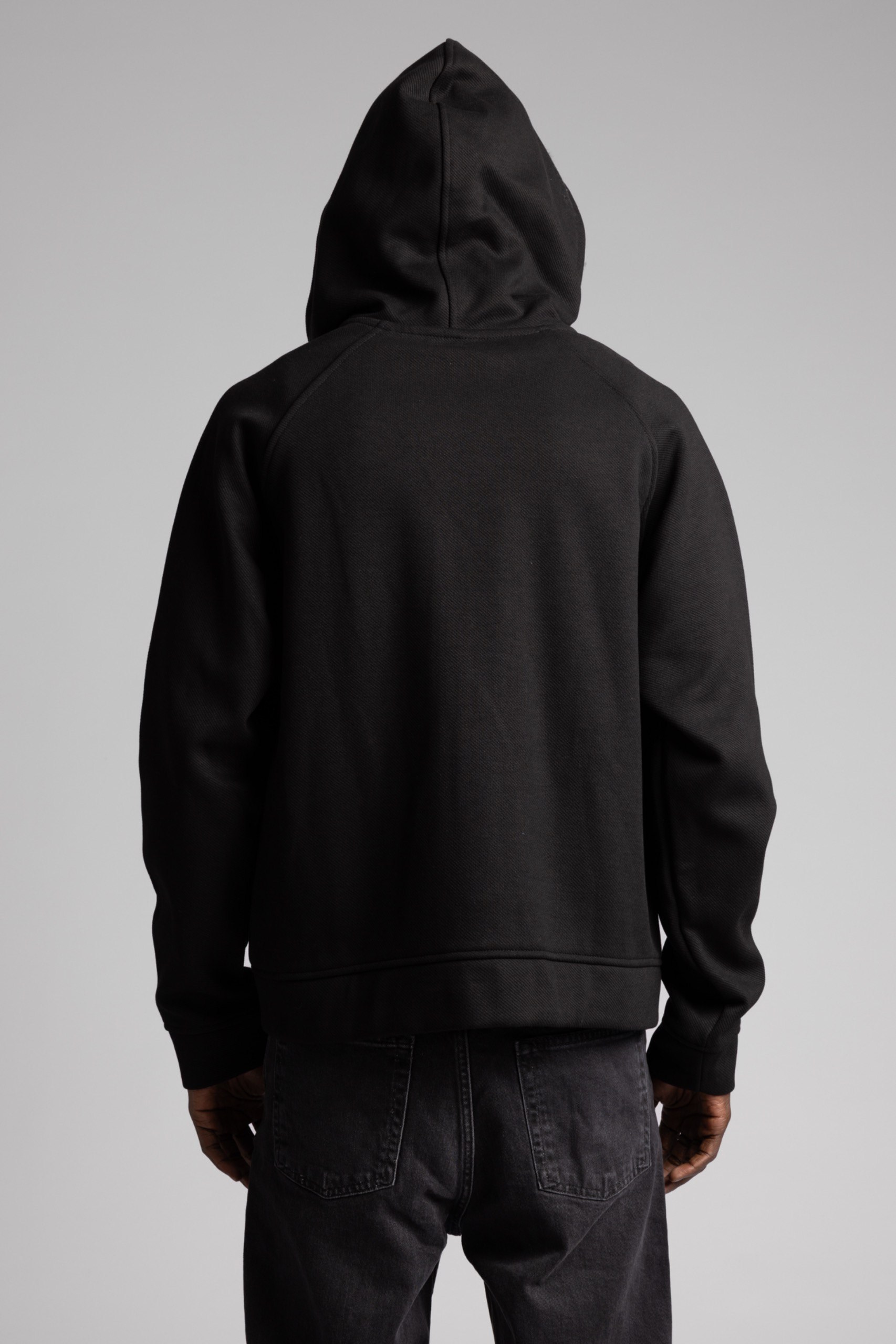 Diyagonal Dokulu Fermuarlı Kapüşonlu Sweatshirt Siyah