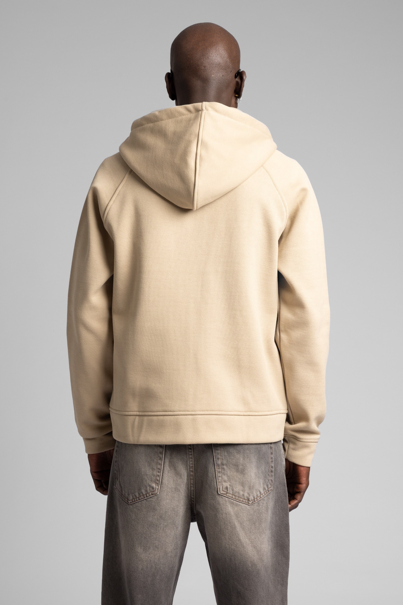 Diyagonal Dokulu Fermuarlı Kapüşonlu Sweatshirt Bej