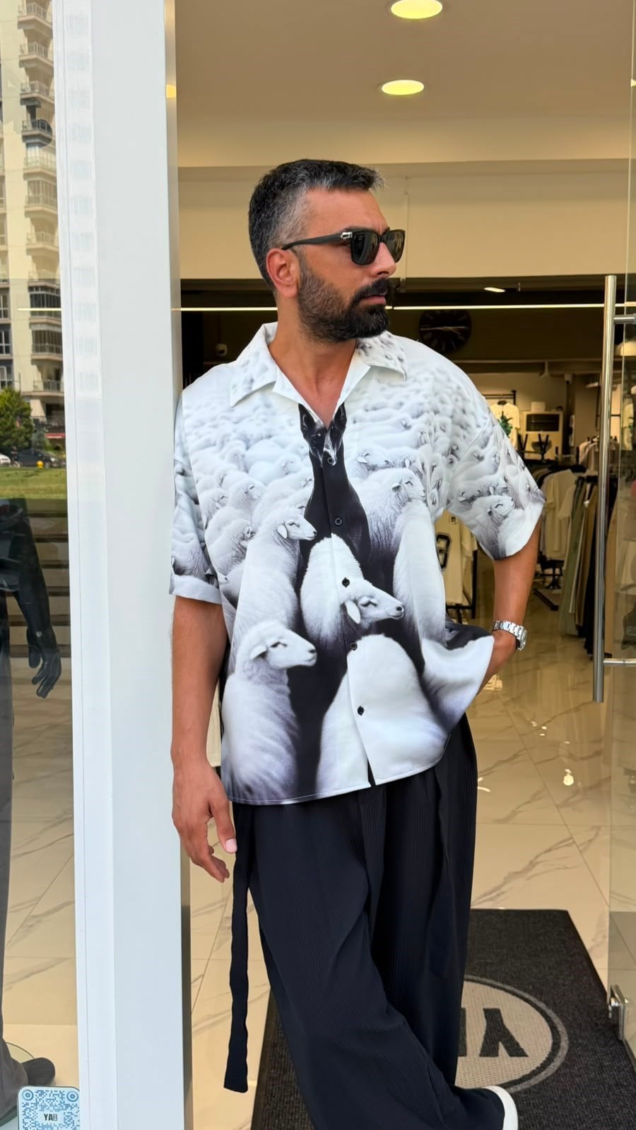 Doberman Desenli Premium Gömlek Beyaz
