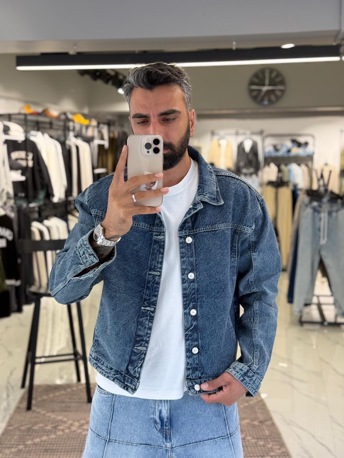 Düğmeli Denim Kot Ceket Mavi