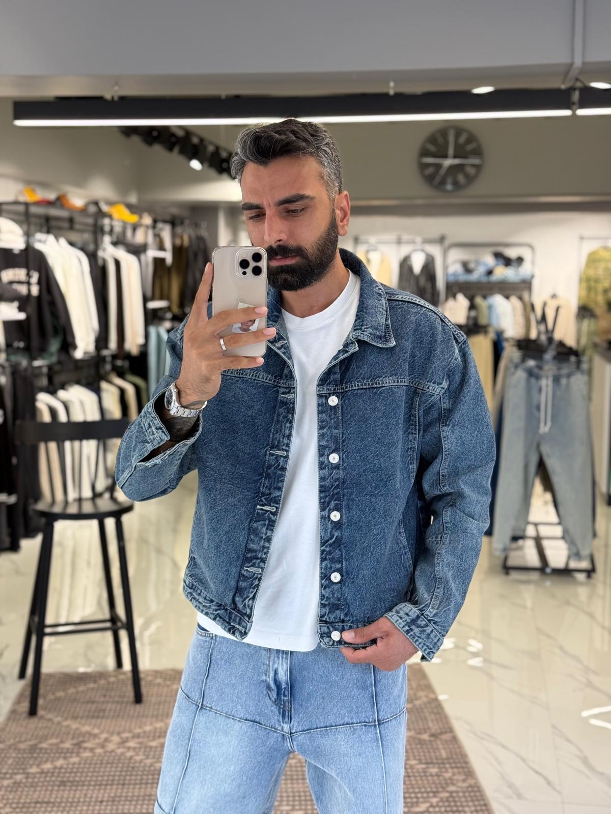 Düğmeli Denim Kot Ceket Mavi