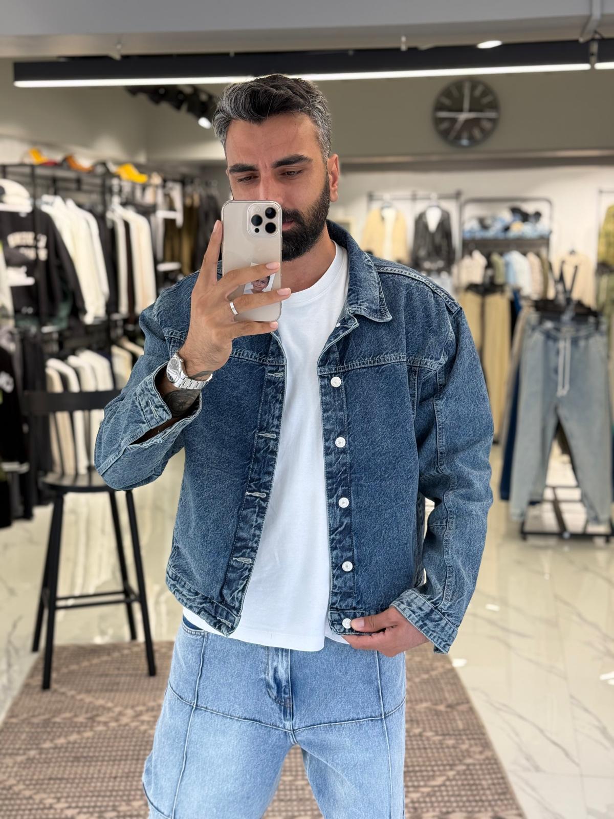 Düğmeli Denim Kot Ceket Mavi