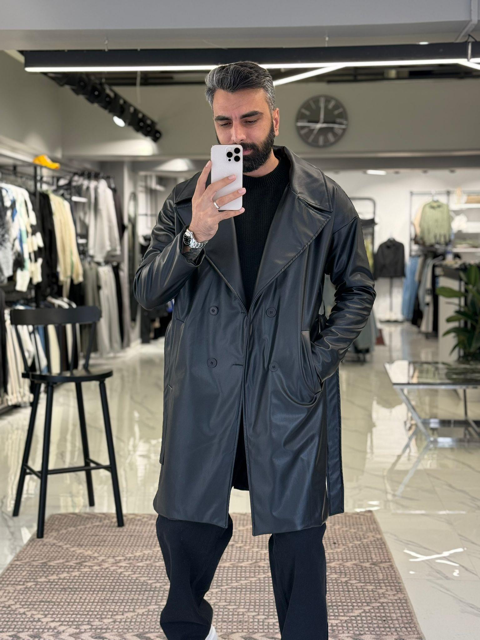 Düğmeli Deri Trençkot