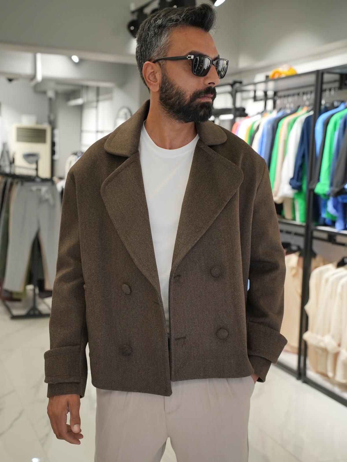 Düğmeli Oversize Kalıp Kaşe Ceket Kahverengi
