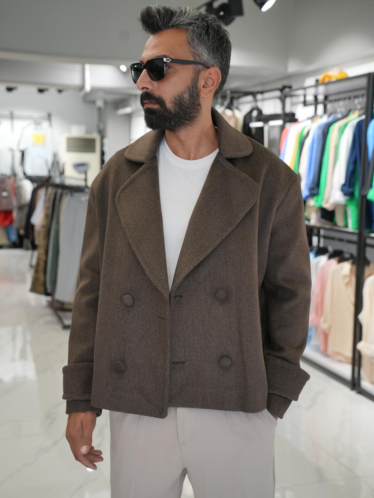 Düğmeli Oversize Kalıp Kaşe Ceket Kahverengi