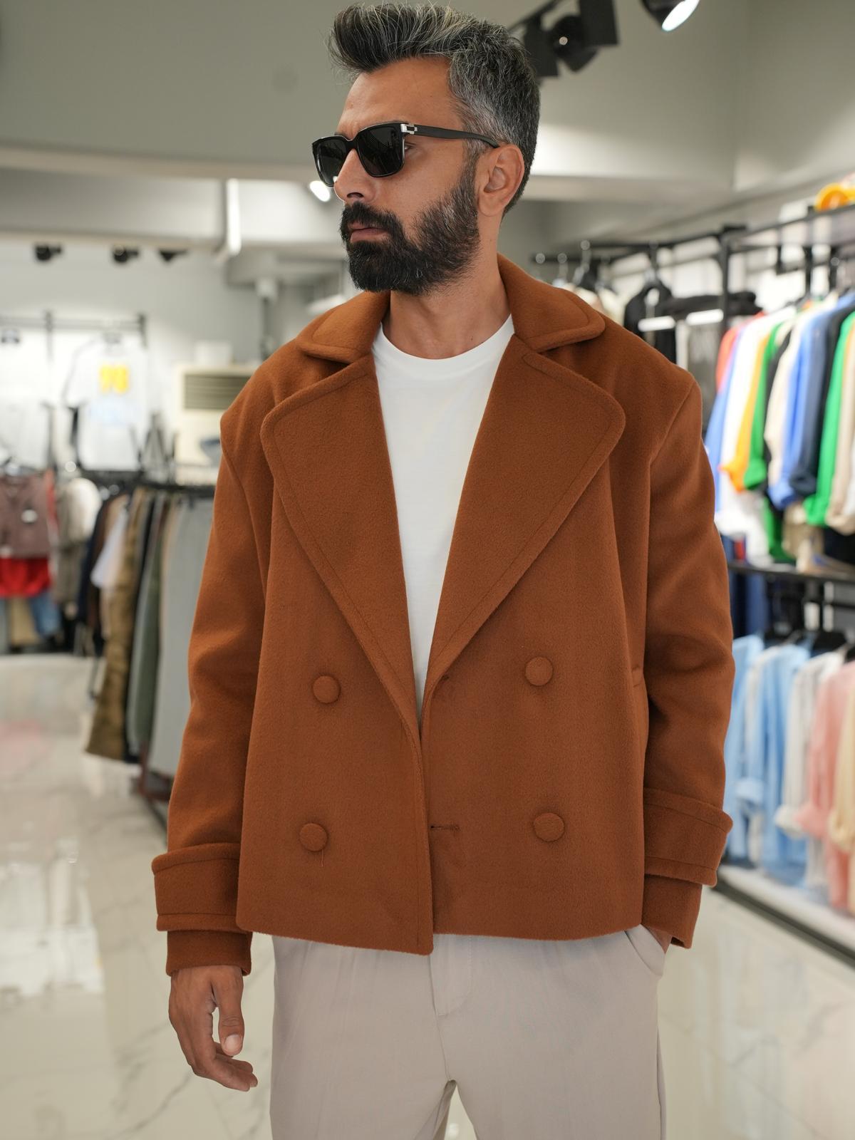 Düğmeli Oversize Kalıp Kaşe Ceket Taba