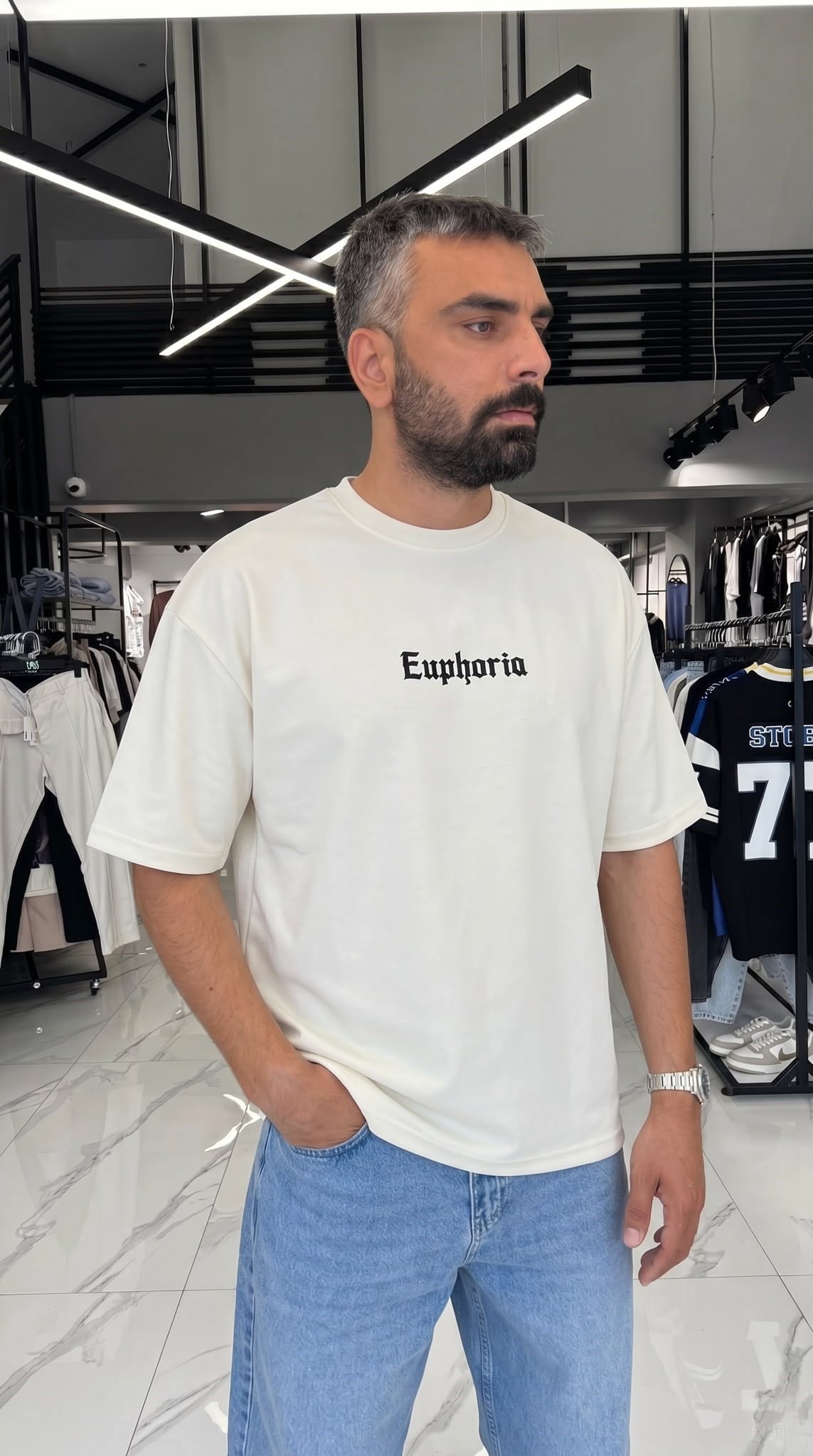 Euphoria Doberman Oversize T-Shirt Beyaz