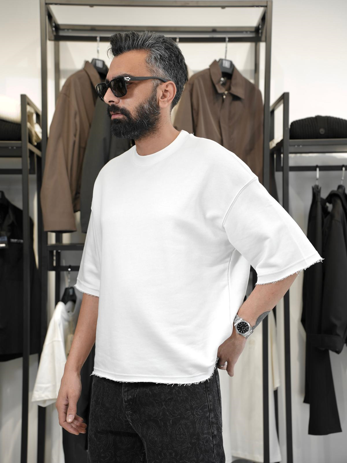 Fakir Kol Oversize Tshirt Beyaz