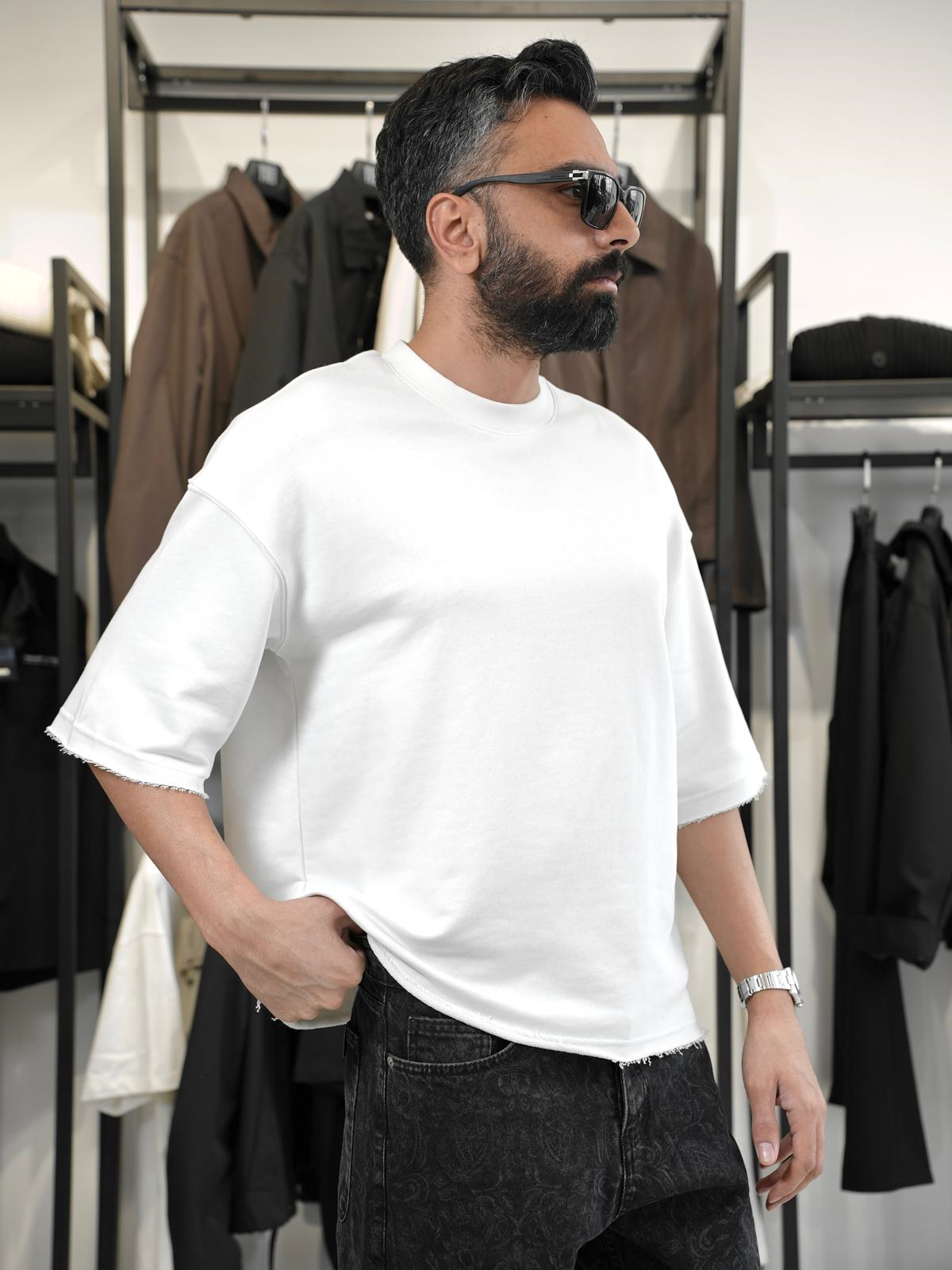 Fakir Kol Oversize Tshirt Beyaz