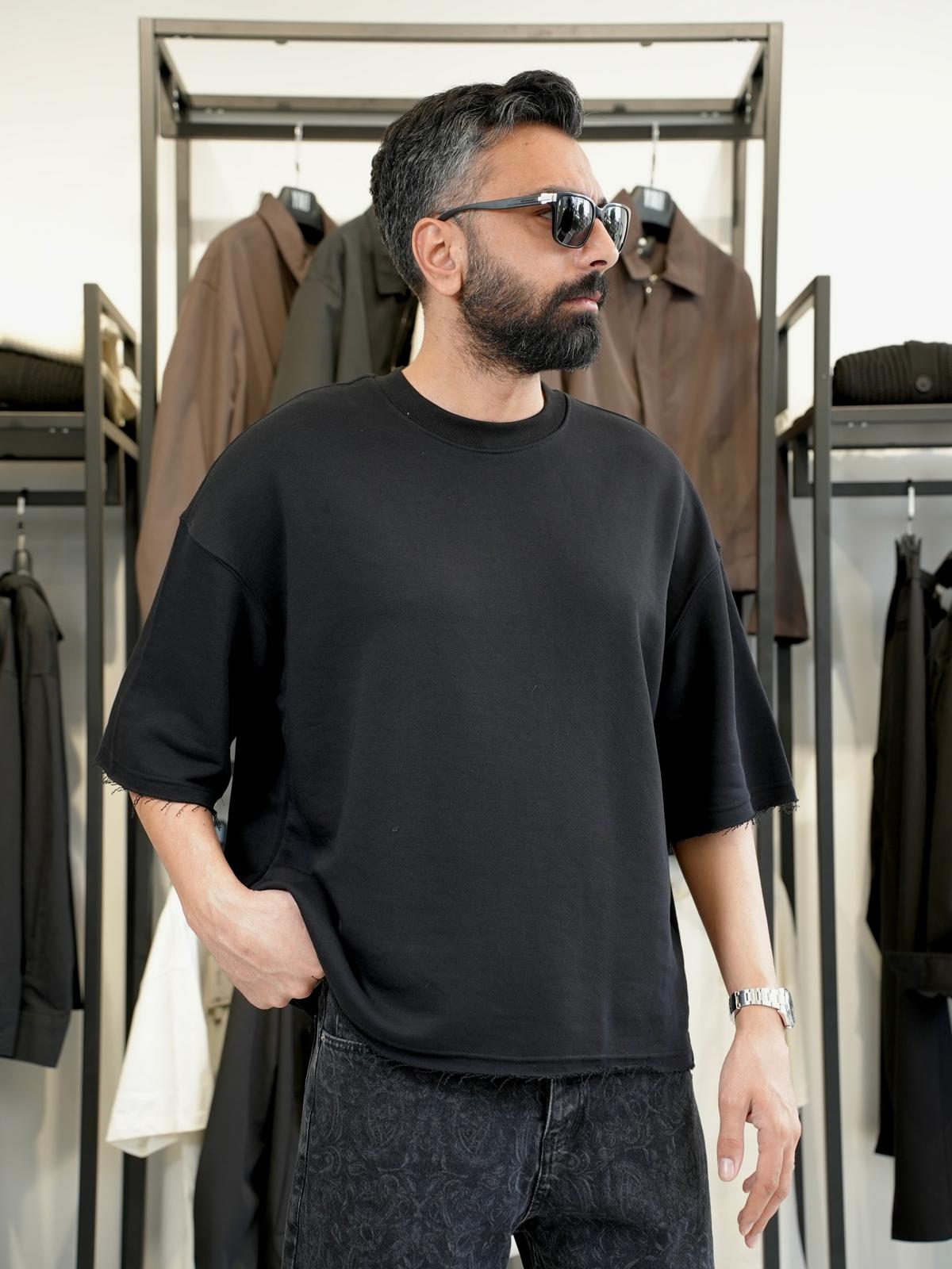 Fakir Kol Oversize Tshirt Siyah