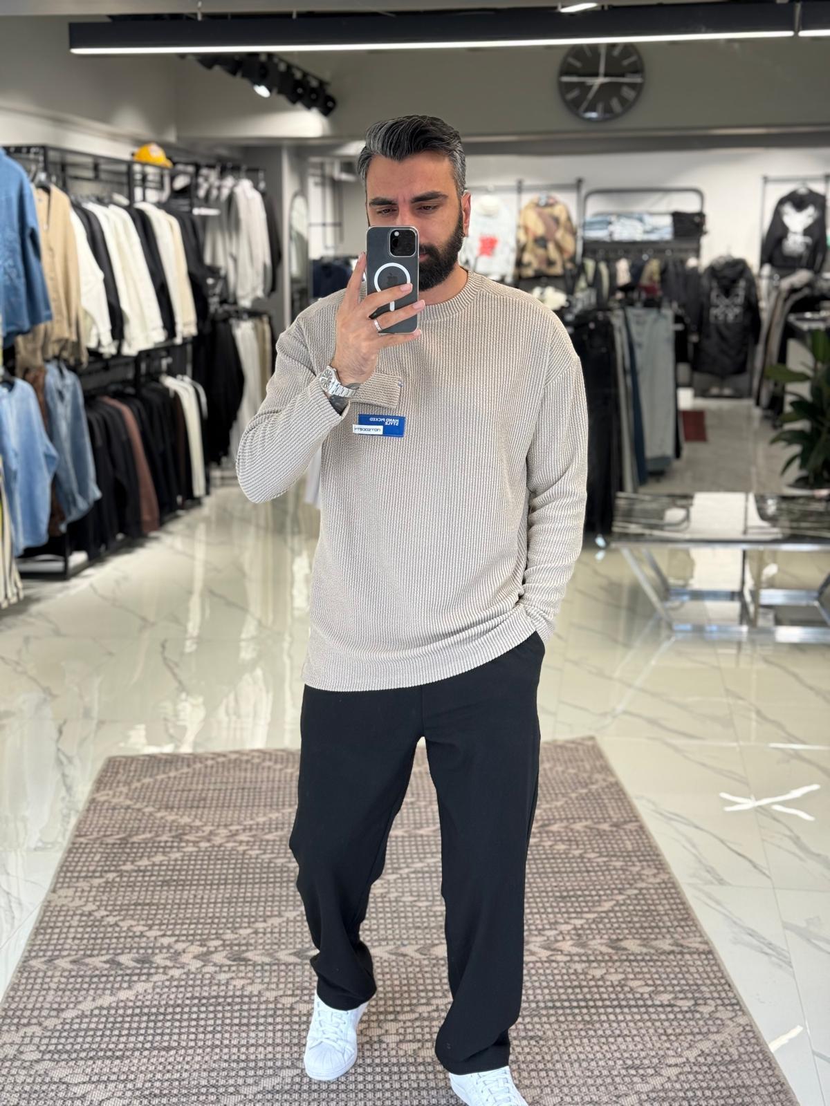 Fitilli İnce Sweatshirt Kahve