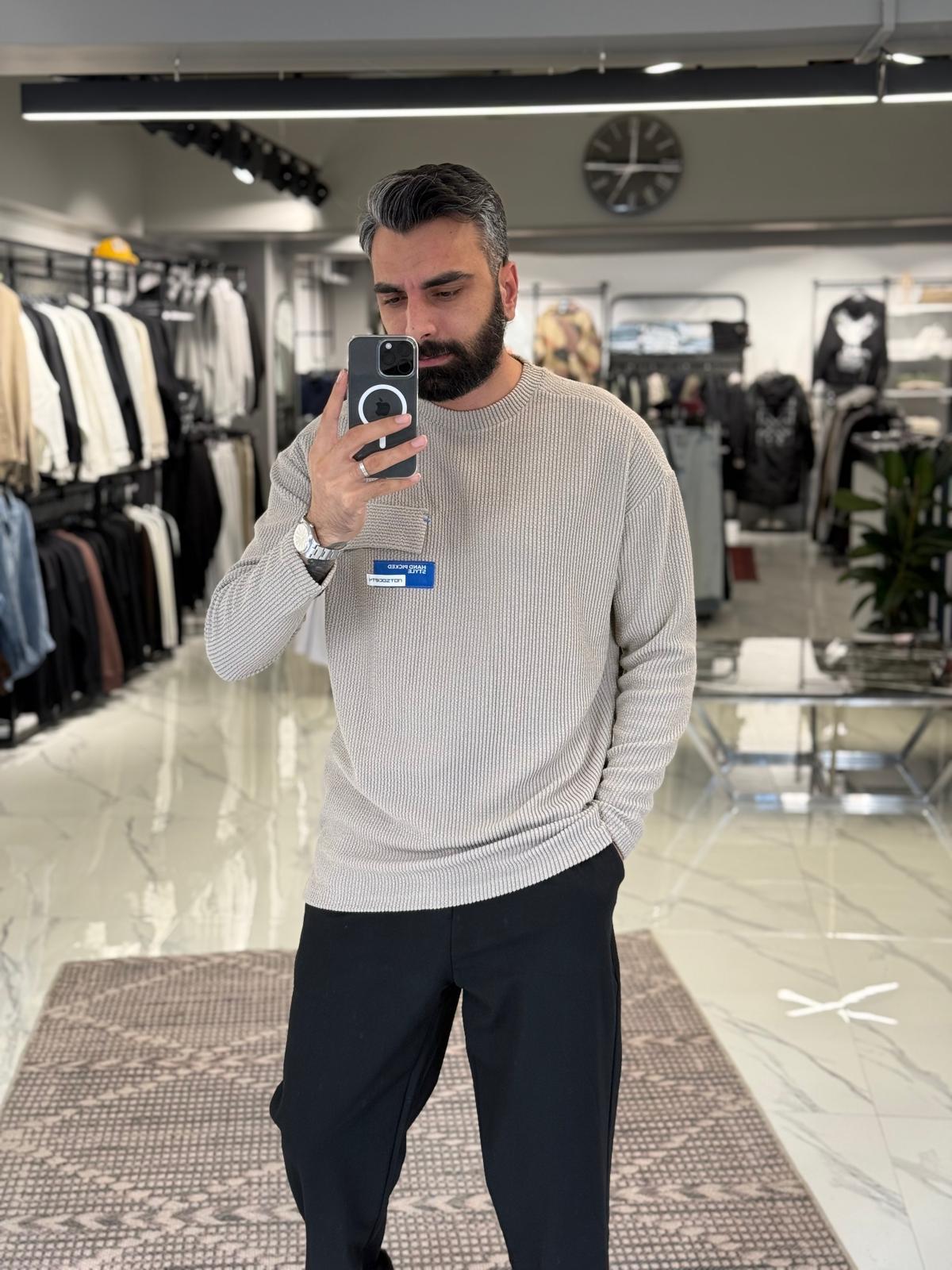 Fitilli İnce Sweatshirt Kahve