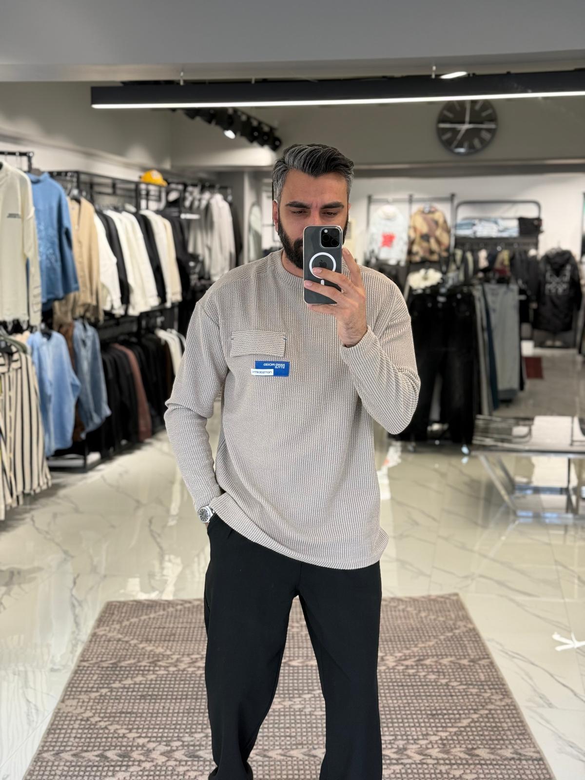 Fitilli İnce Sweatshirt Kahve