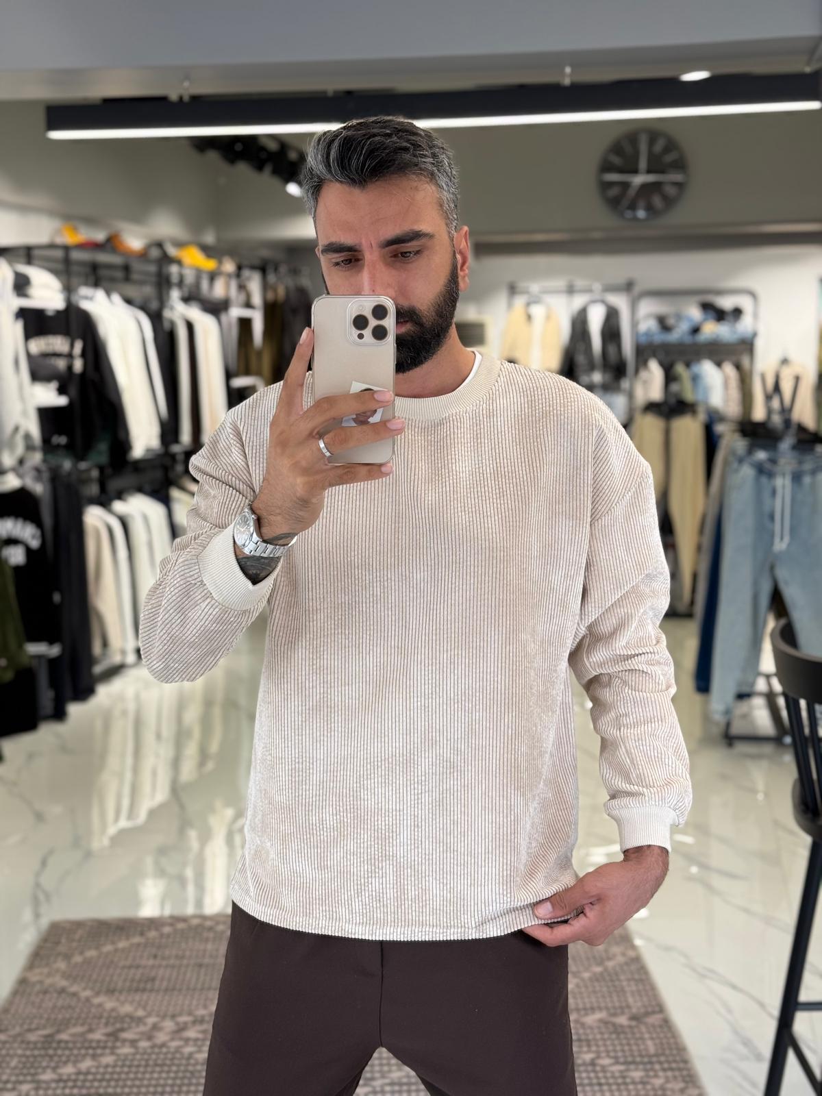 Fitilli Kadife Sweatshirt Bej