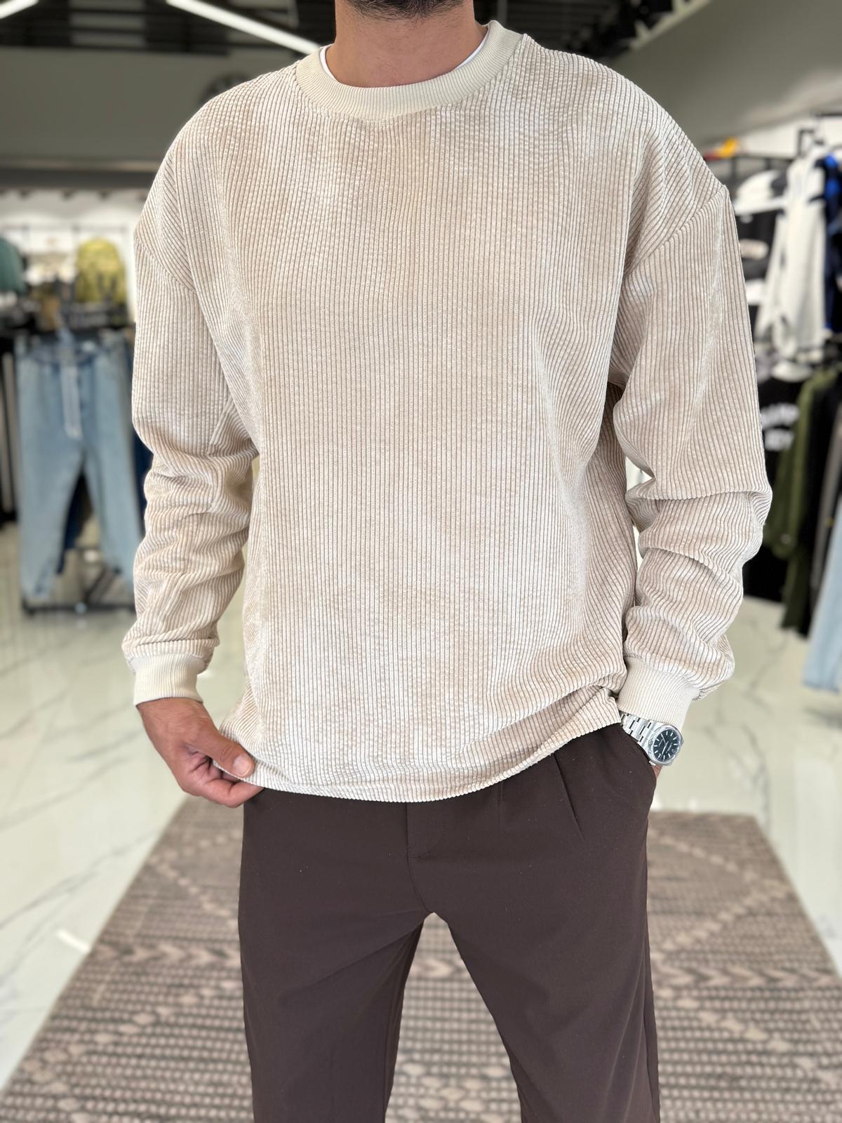 Fitilli Kadife Sweatshirt Bej