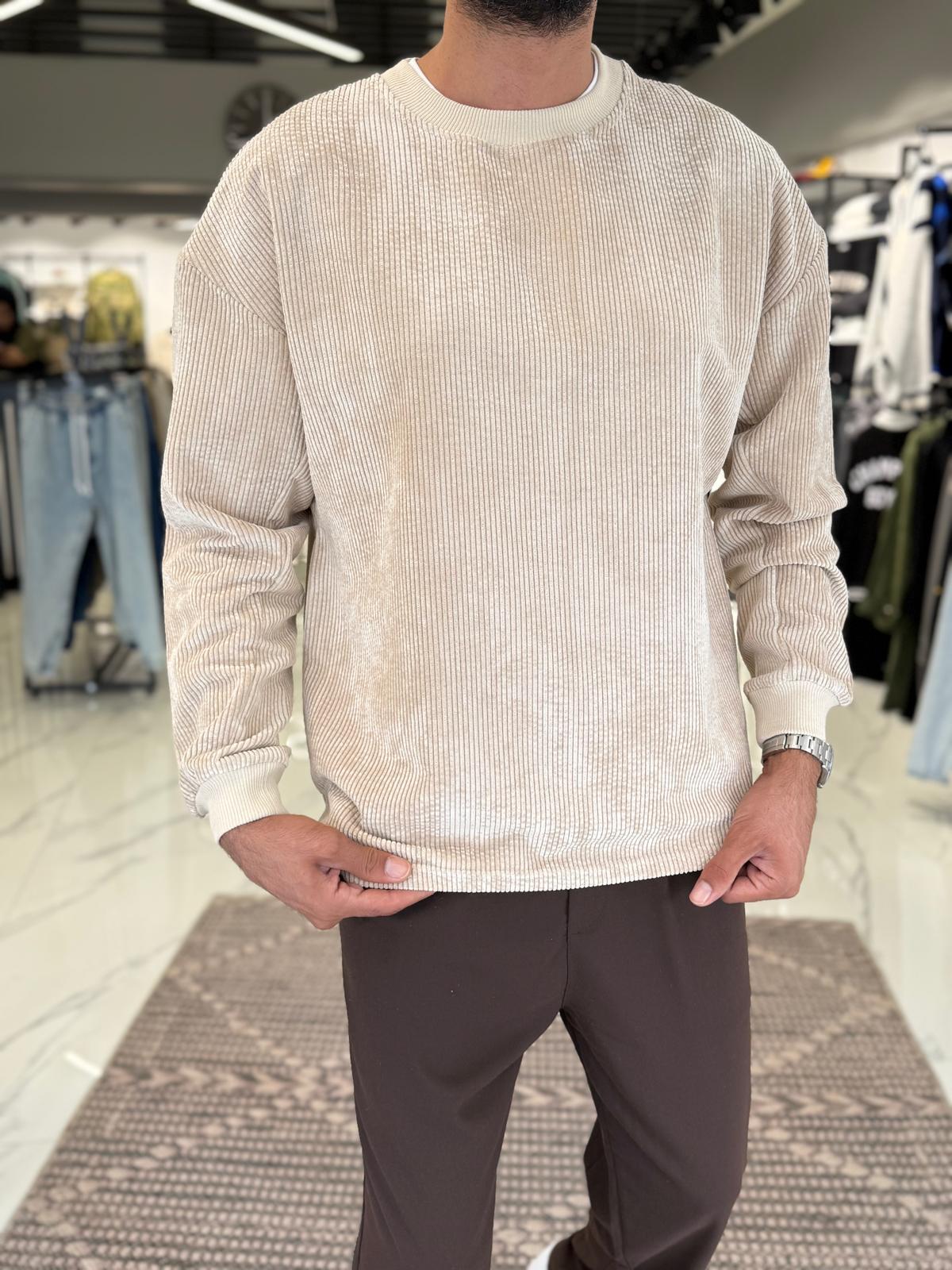 Fitilli Kadife Sweatshirt Bej