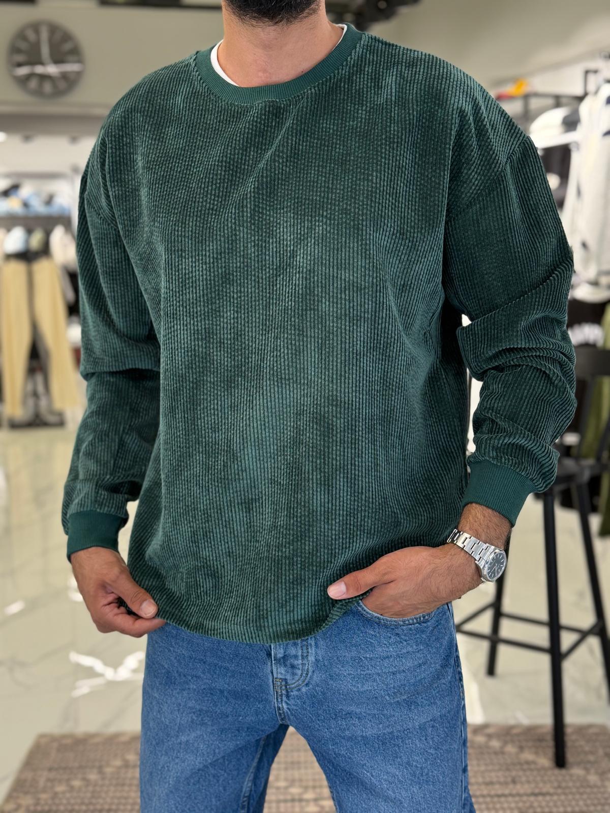 Fitilli Kadife Sweatshirt Yeşil