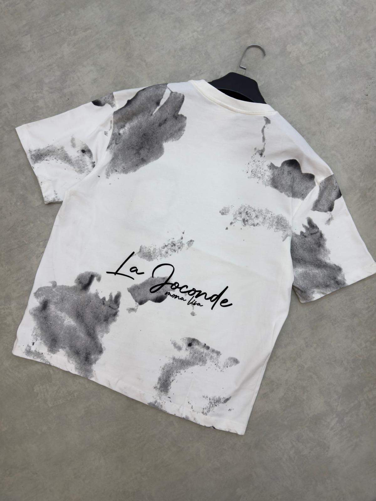 Flok Baskılı Oversize Tişört Beyaz
