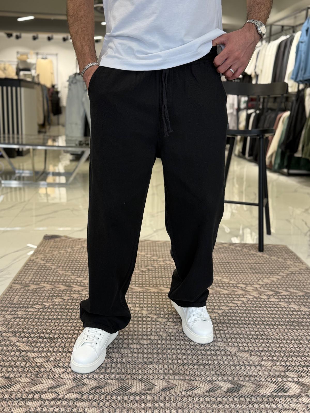 Gabardin kumaş Baggy Kalıp Pantolon Siyah & Erkek Baggy Pantolon
