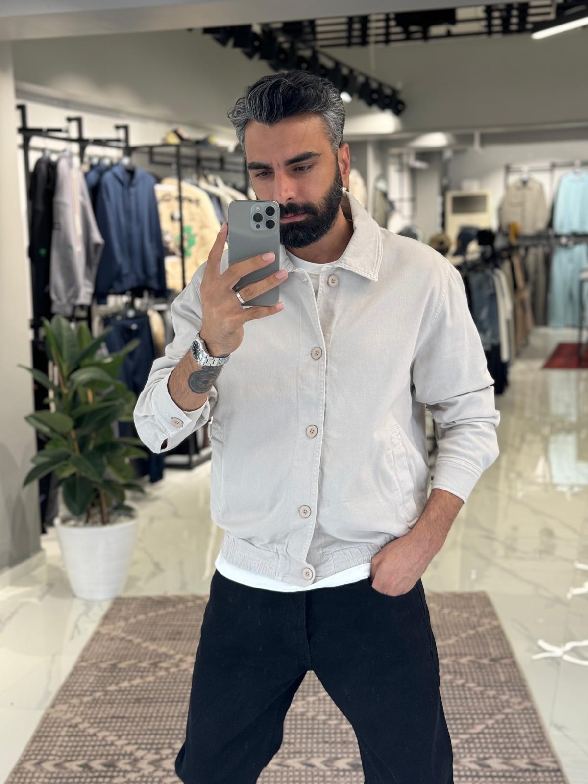 Gabardin Yıkamalı Ceket Krem