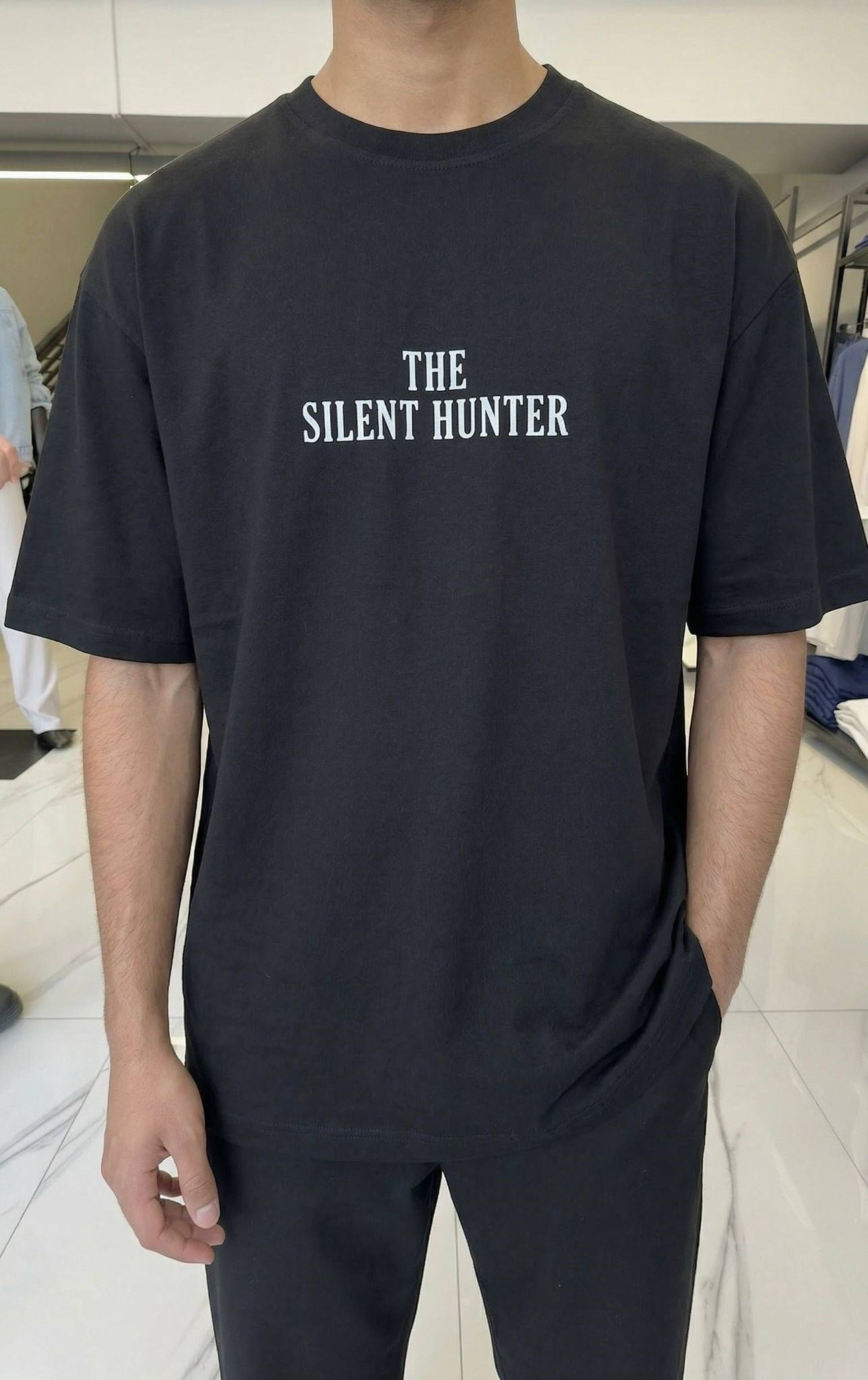 Hunter Aplik Sırt Nakış Oversize Tişört Siyah